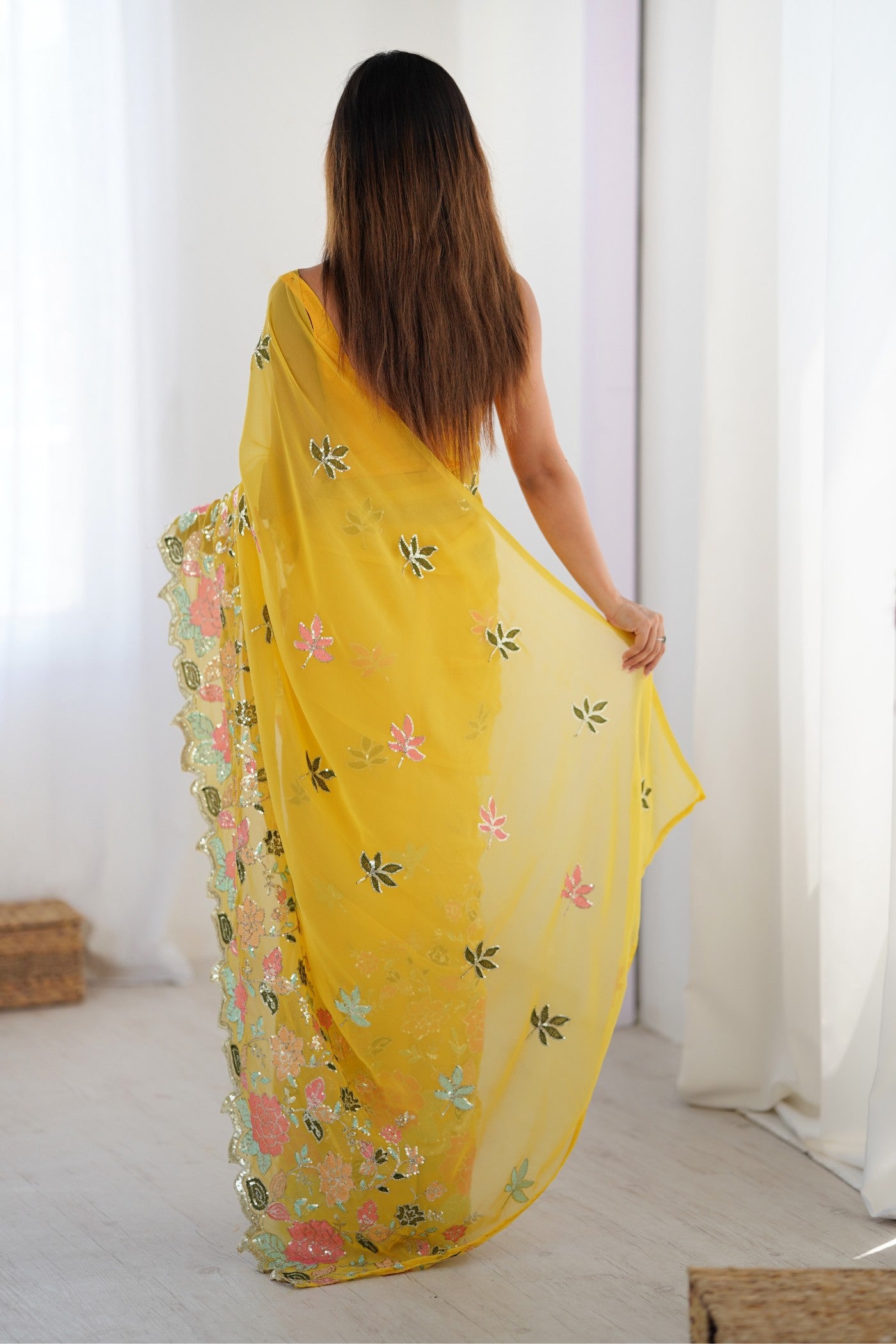 Buy MySilkLove Sunny Yellow Yellow Georgette Partwaer Saree Online