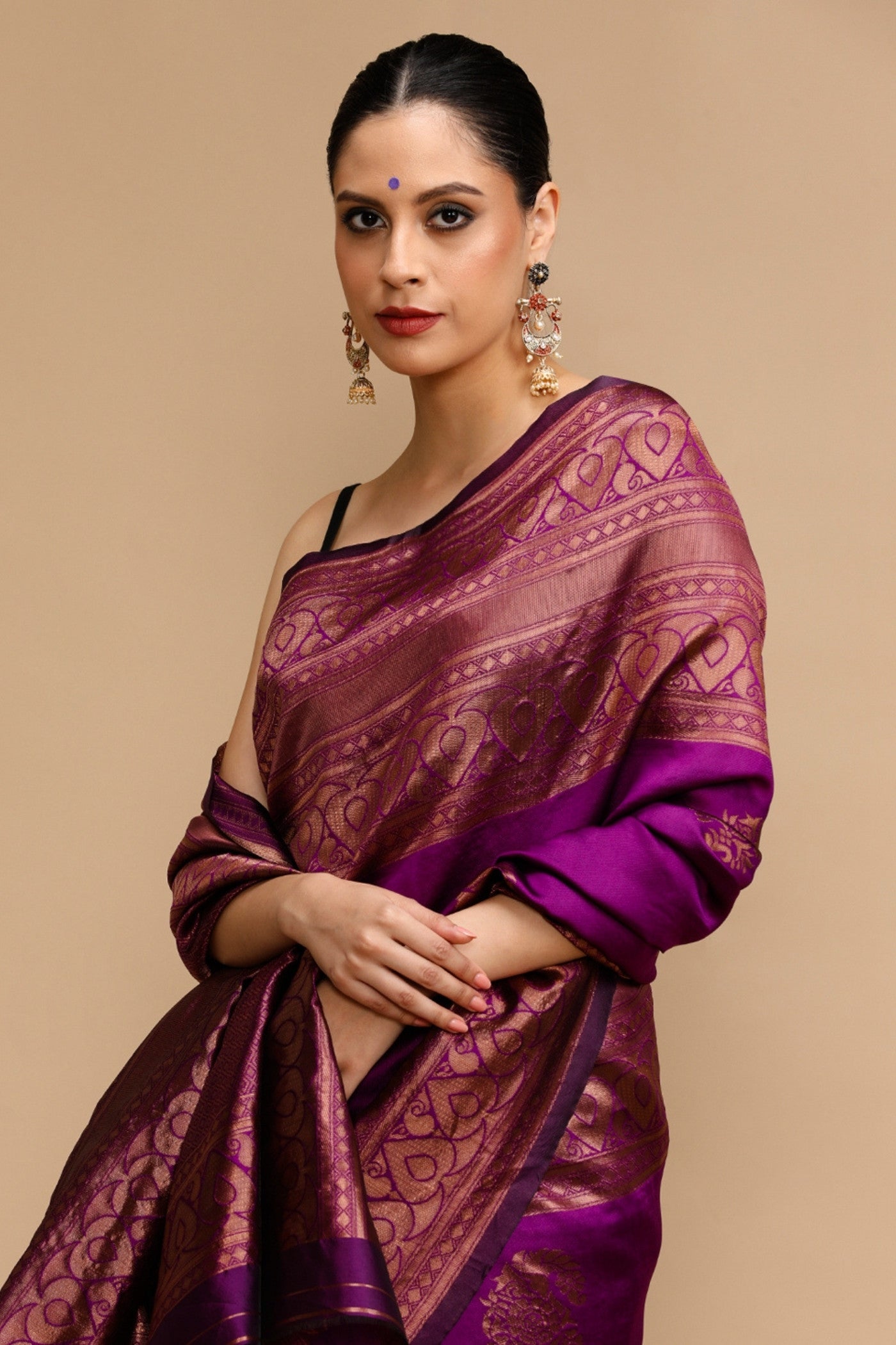 Buy MySilkLove Cadmium Purple Woven Jacquard Lichi Silk Saree Online