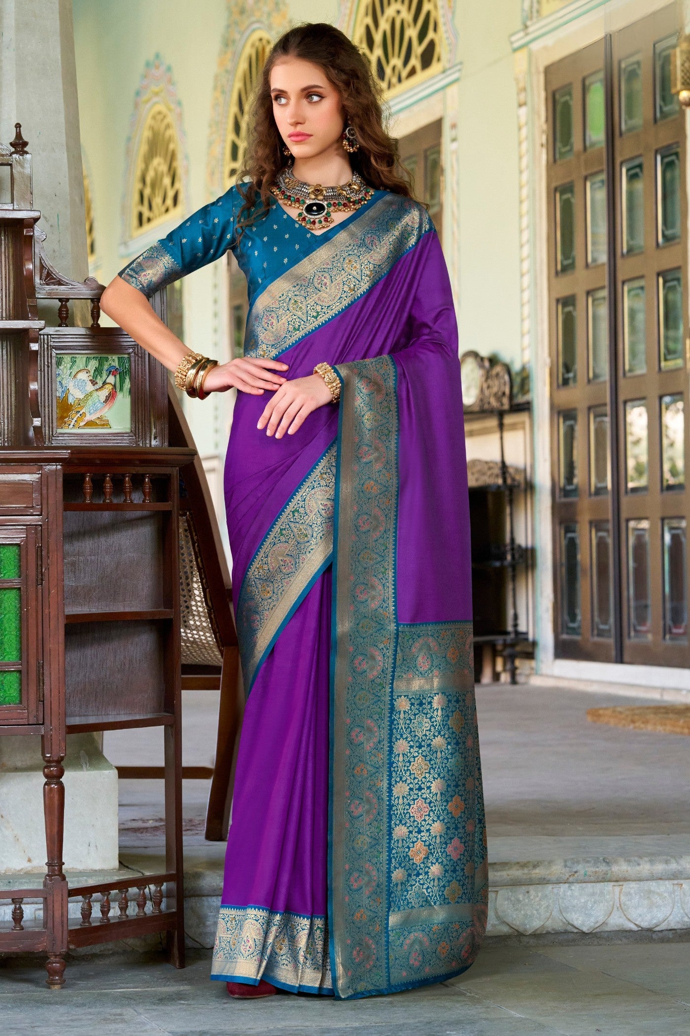 Buy MySilkLove Cyber Purple Woven Banarasi Soft Silk Saree Online