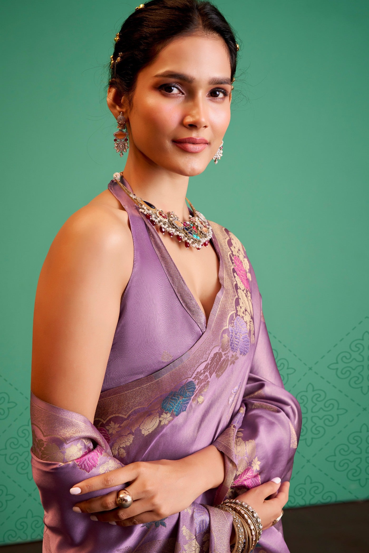 Buy MySilkLove Blossom Purple Handloom Satin Silk Saree Online