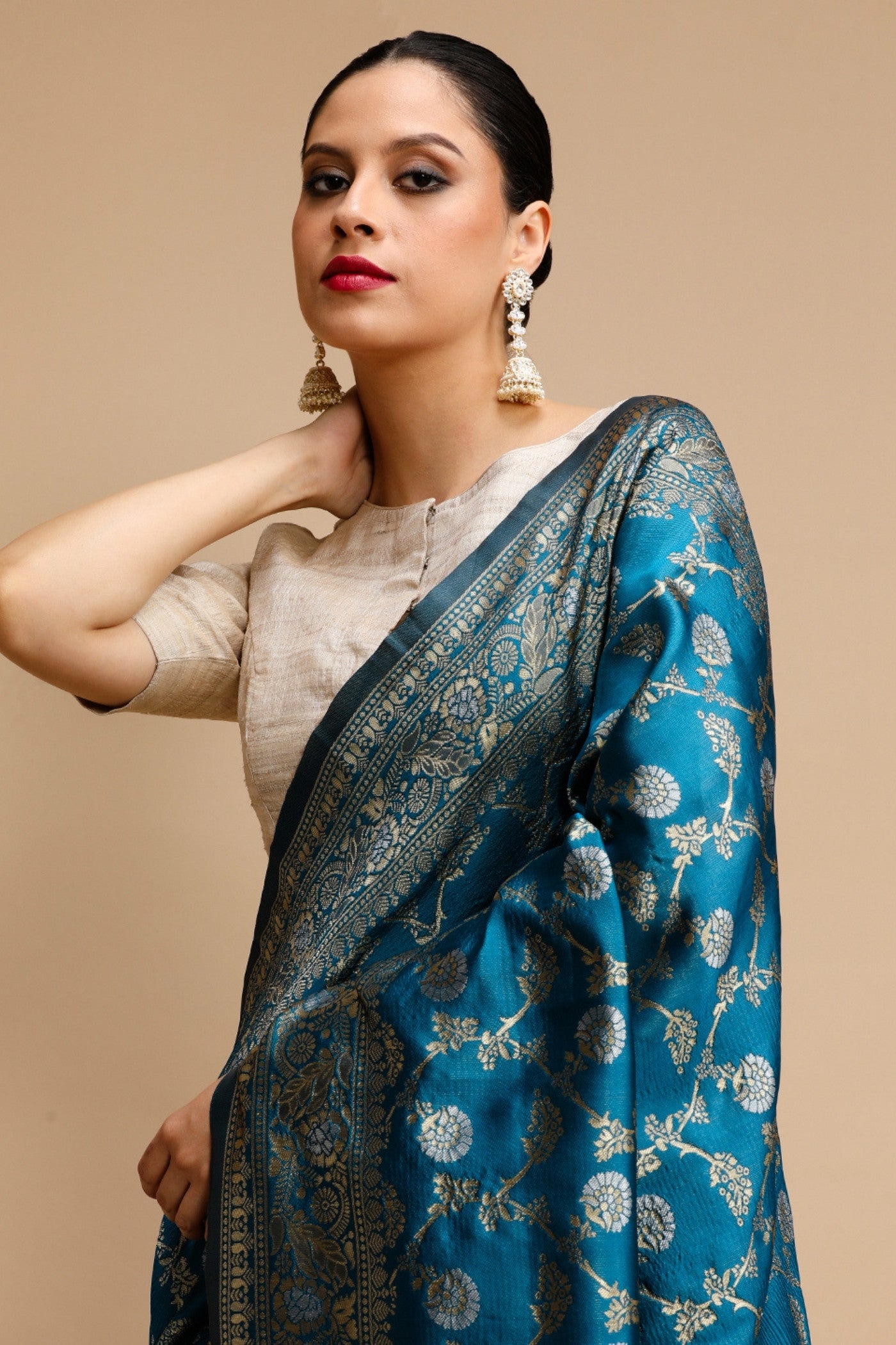 Buy MySilkLove Ultramarine Blue Woven Jacquard Lichi Silk Saree Online