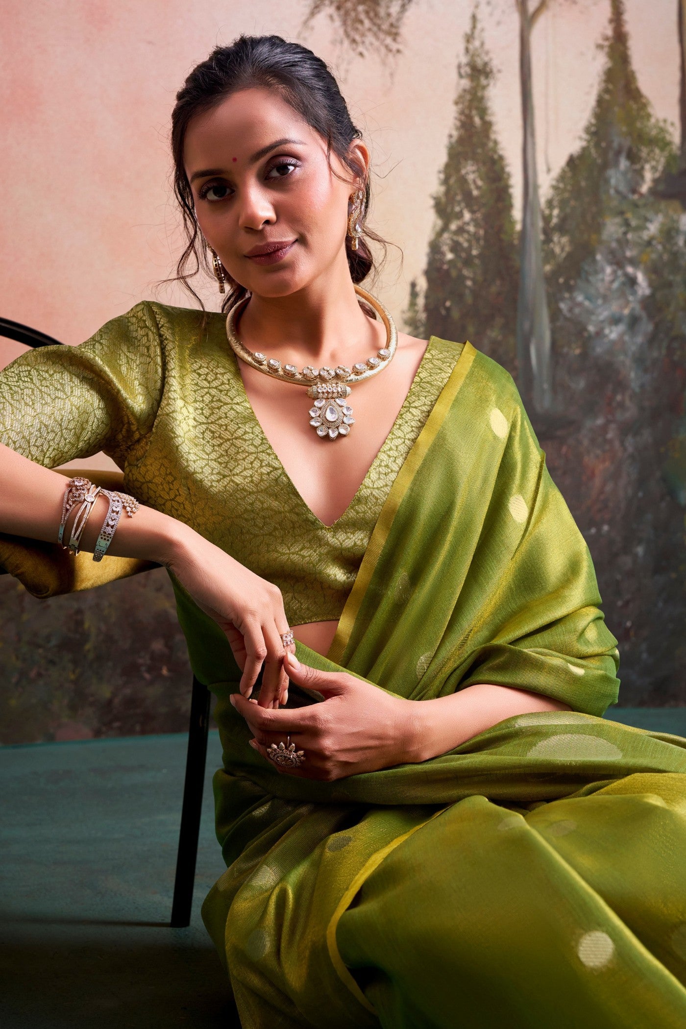 Buy MySilkLove Moss Green Handloom Tissue Saree Online