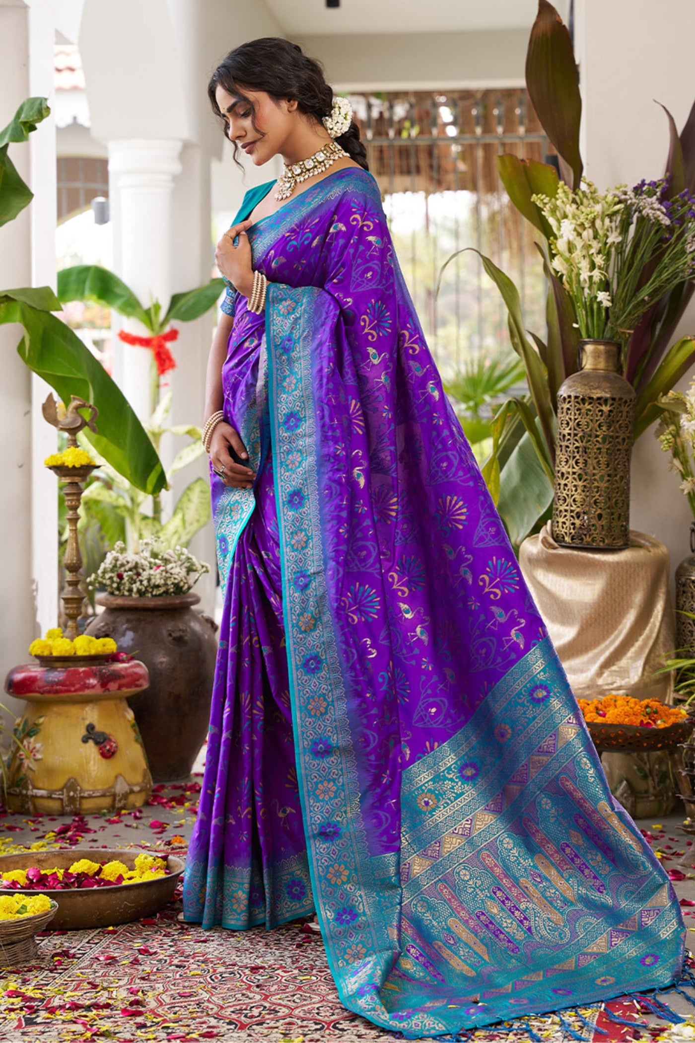Buy MySilkLove Heliotrope Purple Banarasi Woven Soft Silk Saree Online