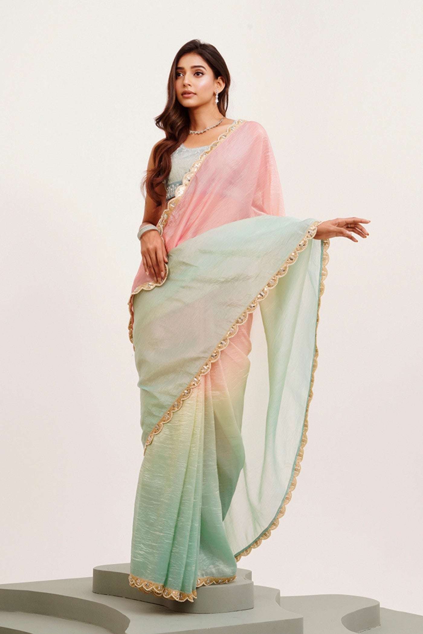 Buy MySilkLove Sky Blue and Pink Tissue Partywear Saree Online