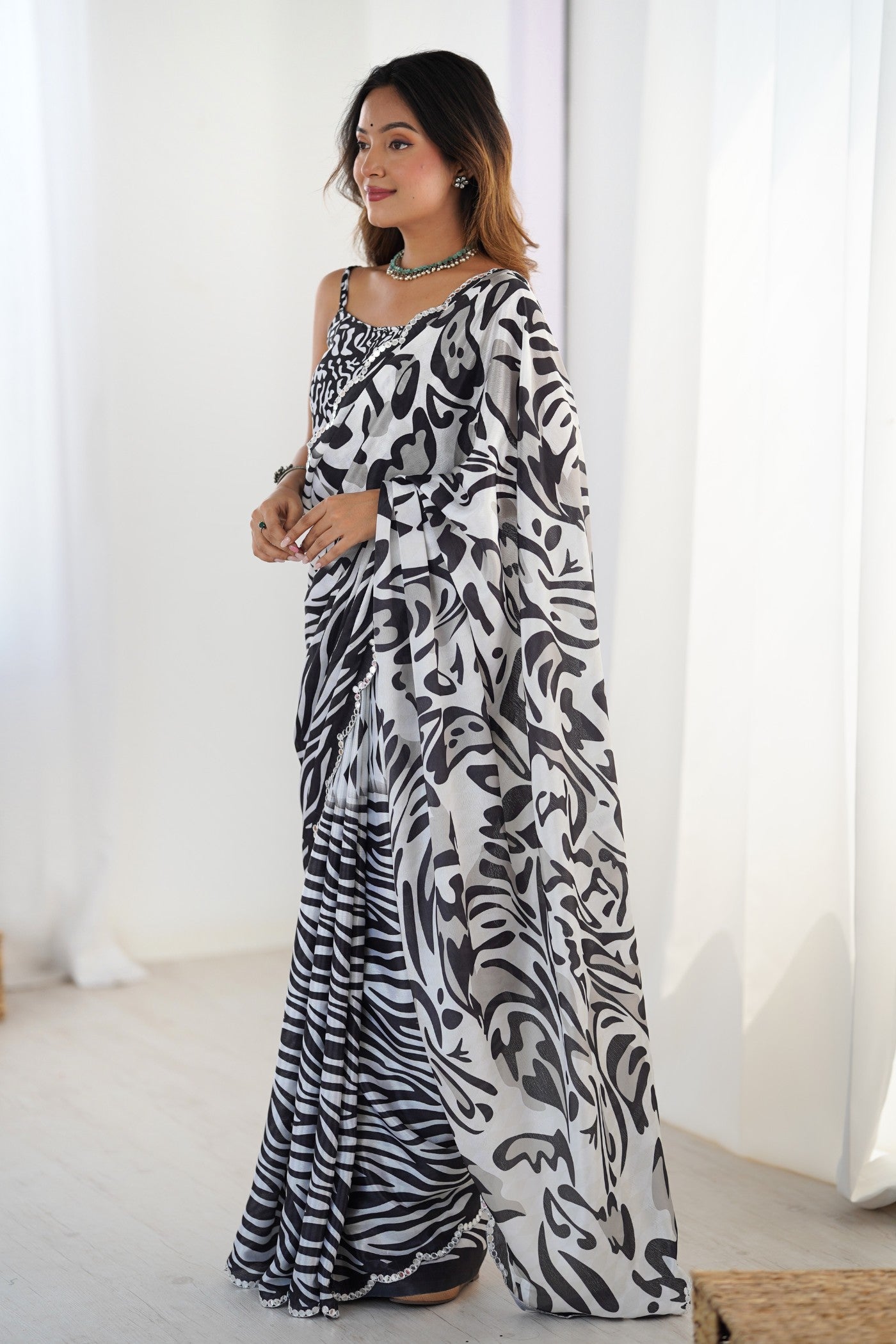 Buy MySilkLove Zebra Black Chinon Partywear Saree Online