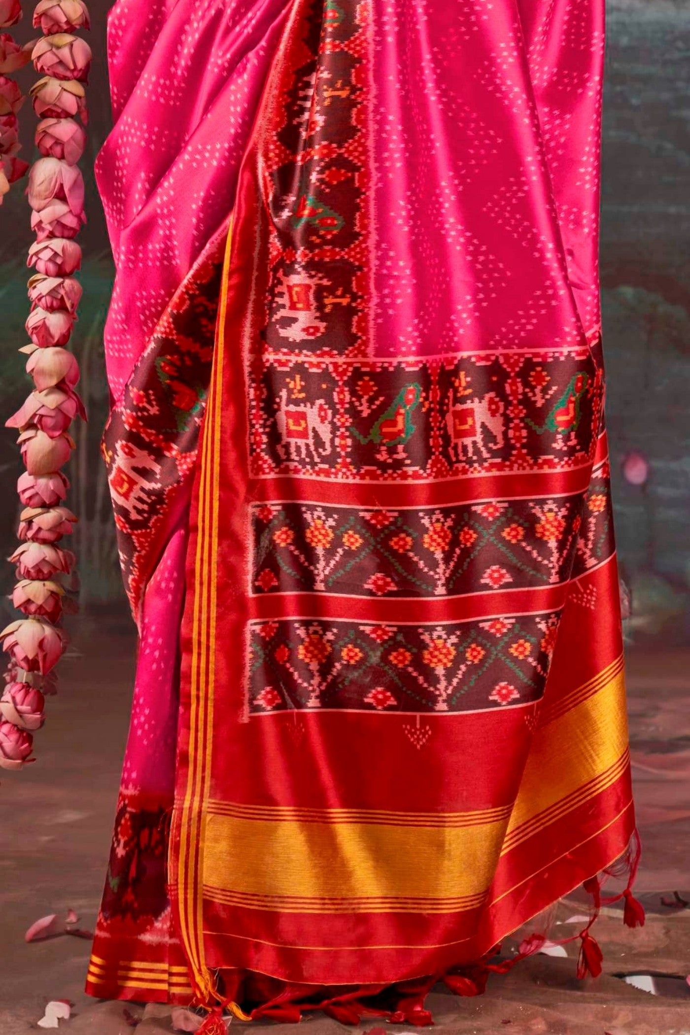 Buy MySilkLove Lotus Pink Printed Patola Saree Online