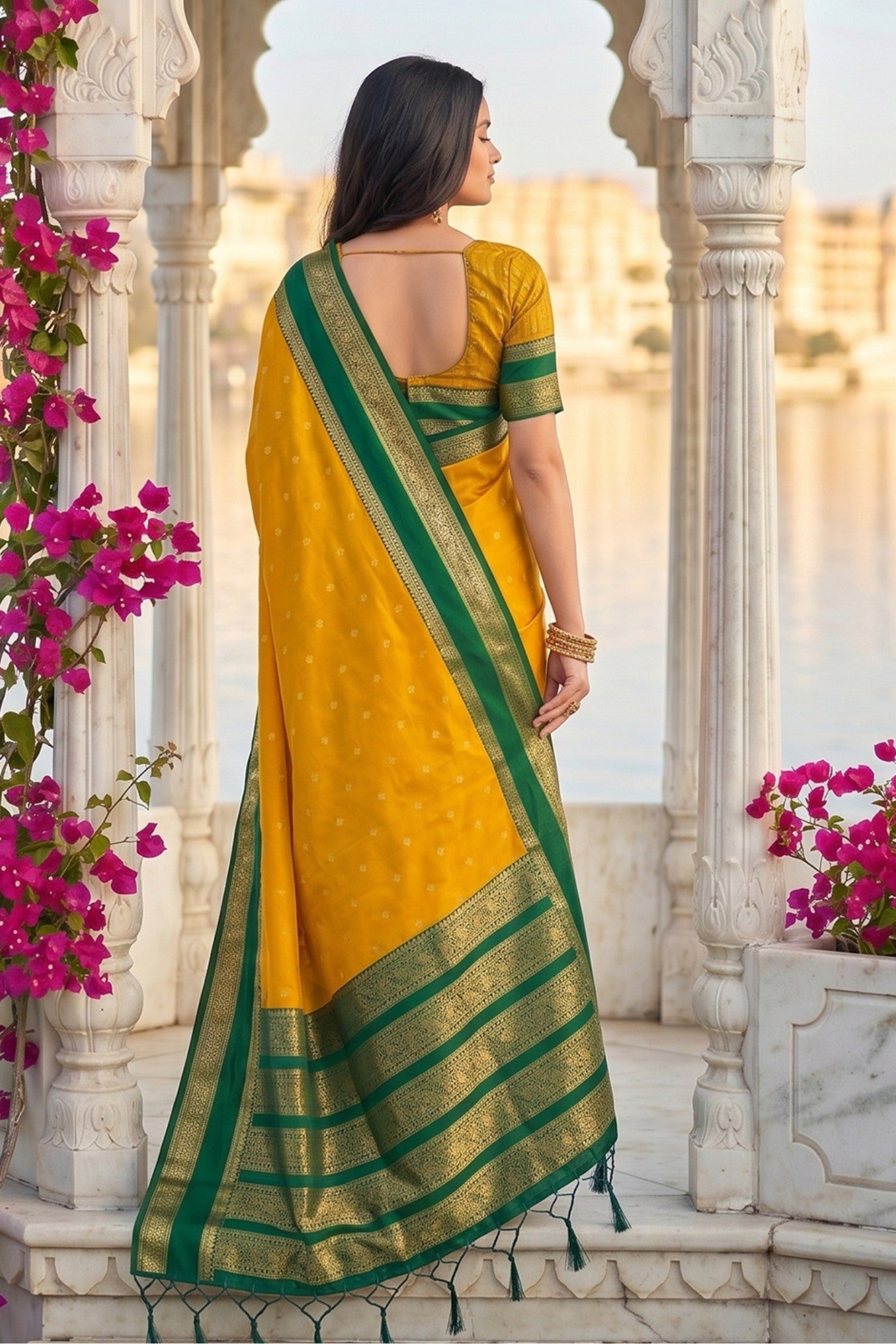 Buy MySilkLove Canary Yellow Woven Banarasi Saree Online