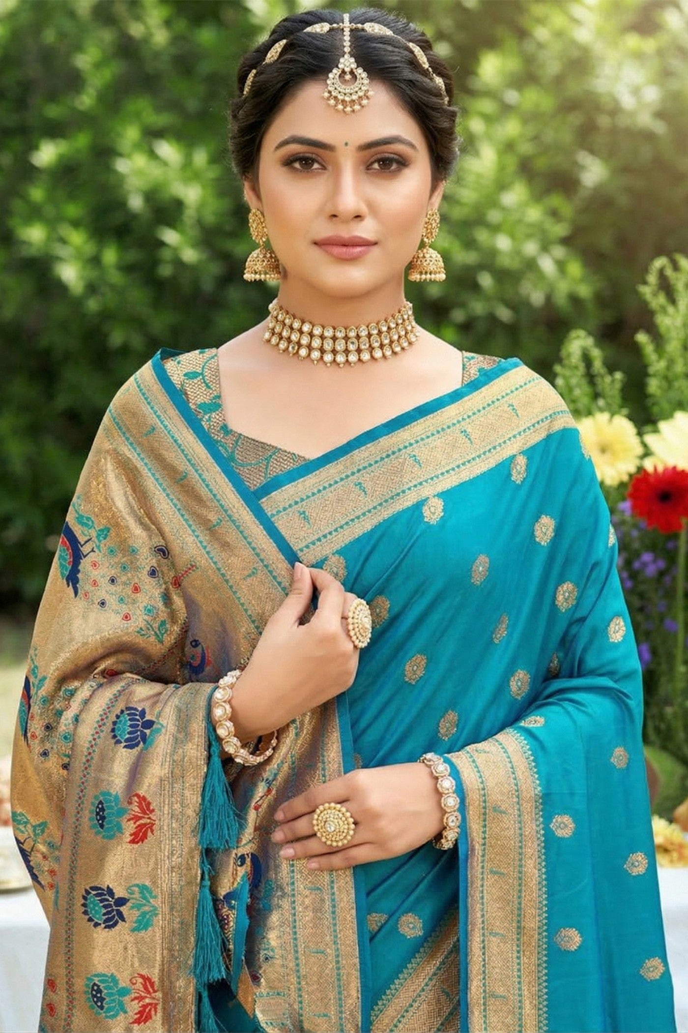 MySilkLove Ocean Blue Zari Woven Paithani Saree