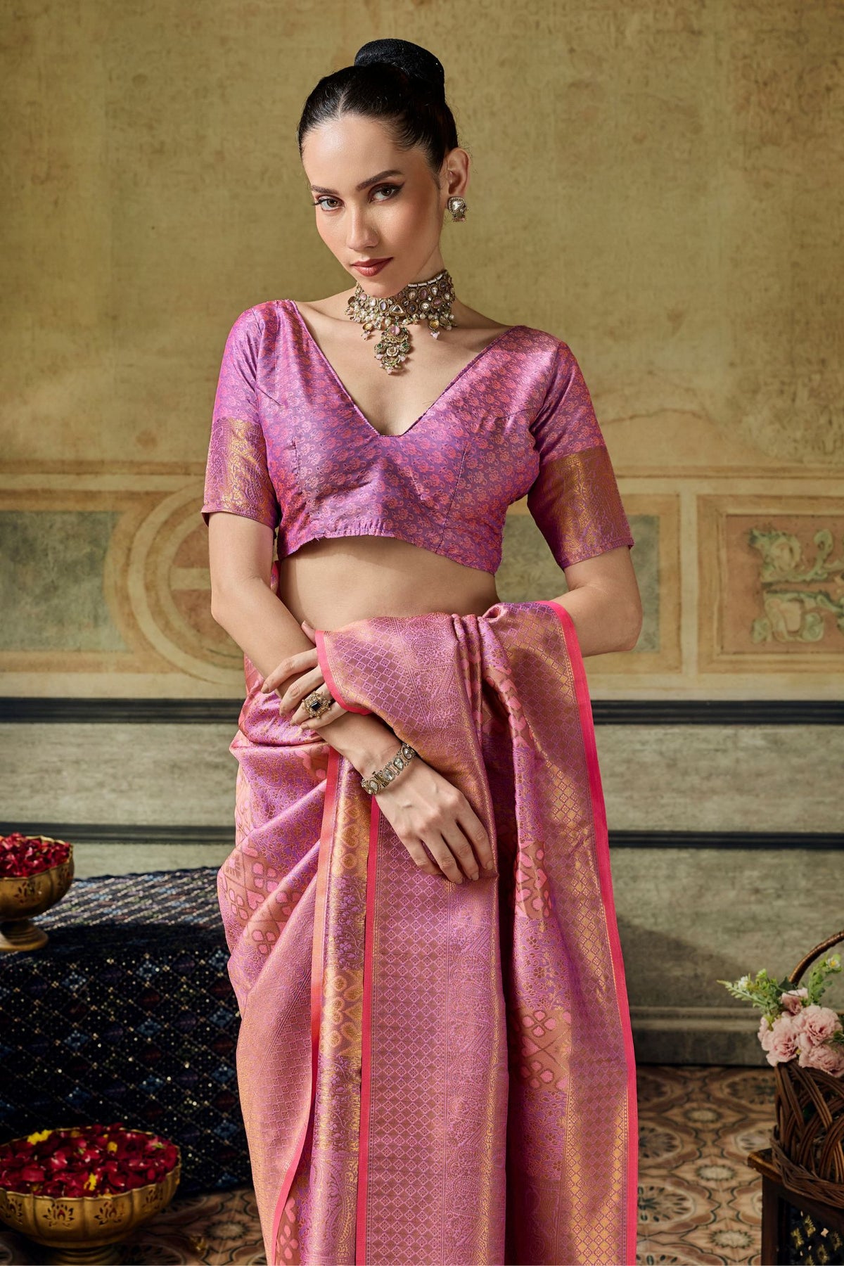 Buy MySilkLove Raspberry Pink Kanjivaram Handloom Saree Online