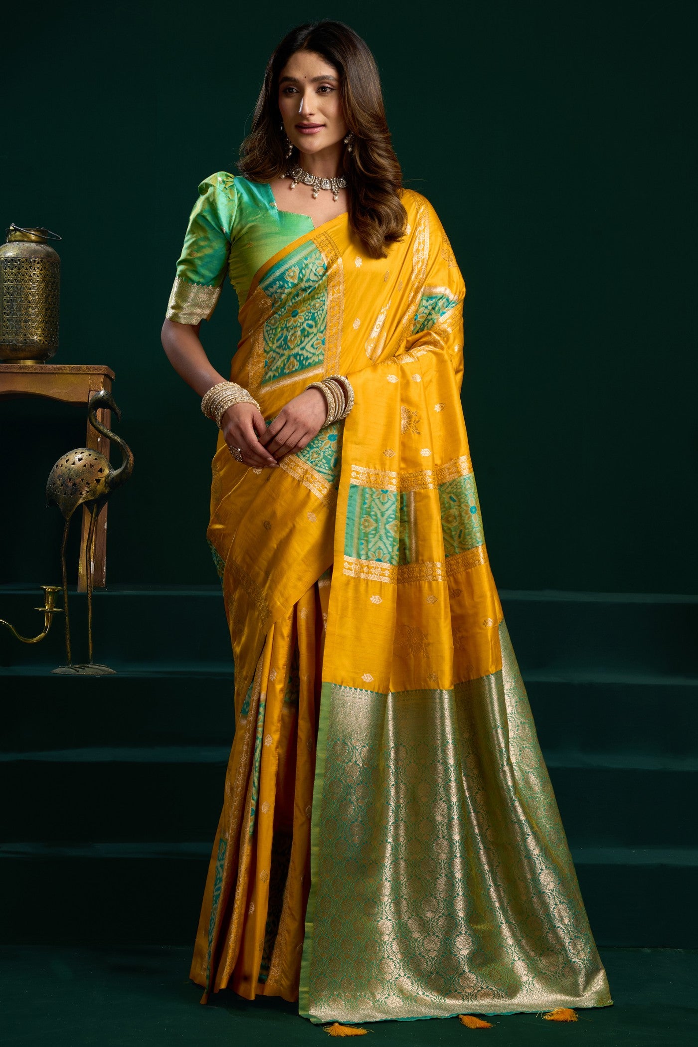 Buy MySilkLove Chamois Yellow Banarasi Handloom Soft Silk Saree Online