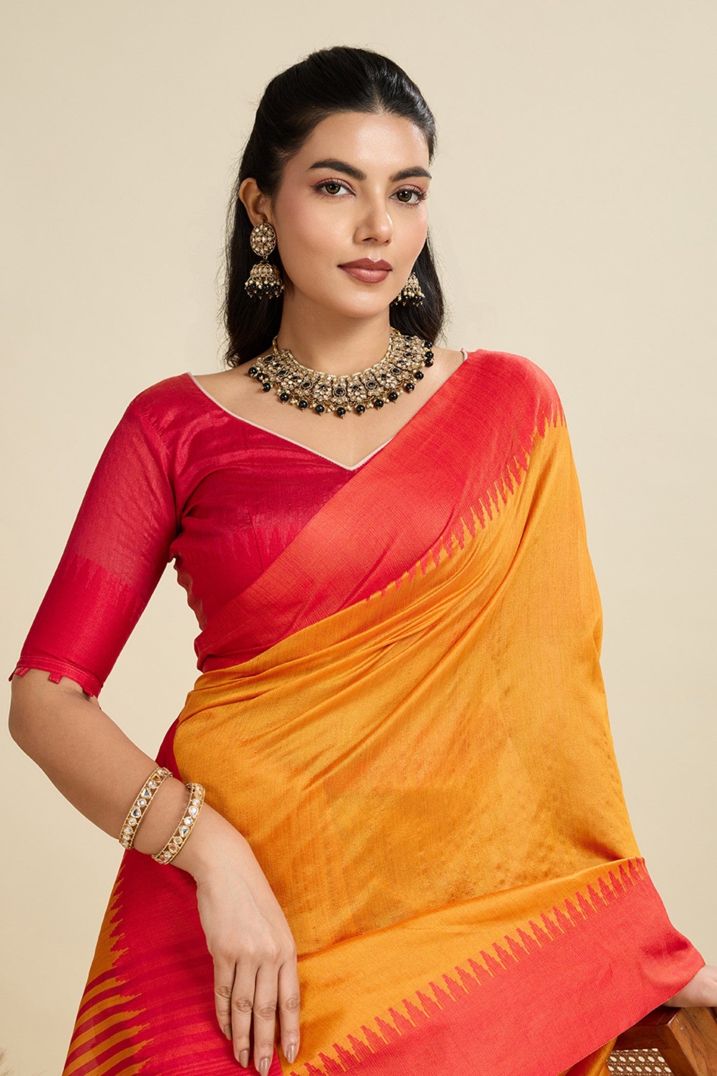 Buy MySilkLove Honey Orange Woven Raw Silk Saree Online