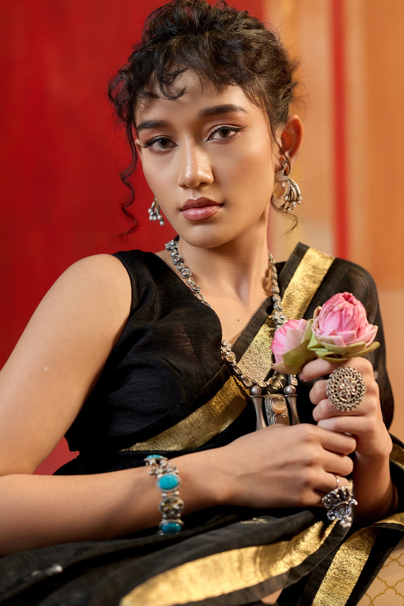 MySilkLove Warlock Black Handloom Munga Cotton Saree