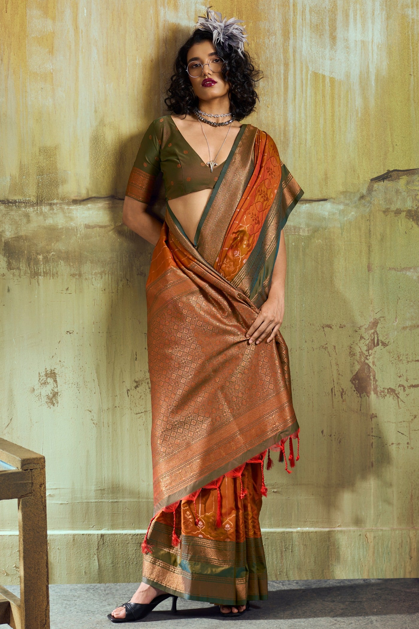 Buy MySilkLove Coral Orange Pochampally Handloom Saree Online