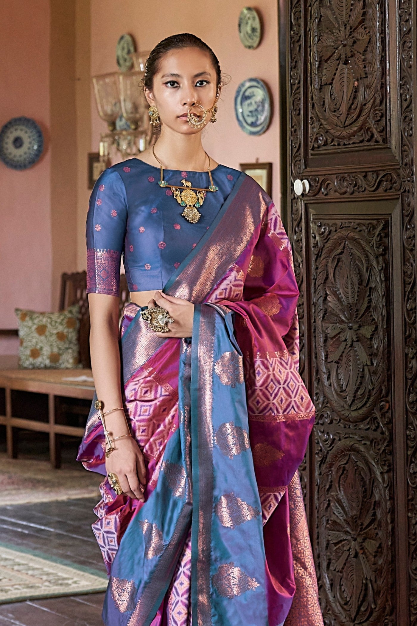Buy MySilkLove Purple Pizzazz Banarasi Handloom Saree Online