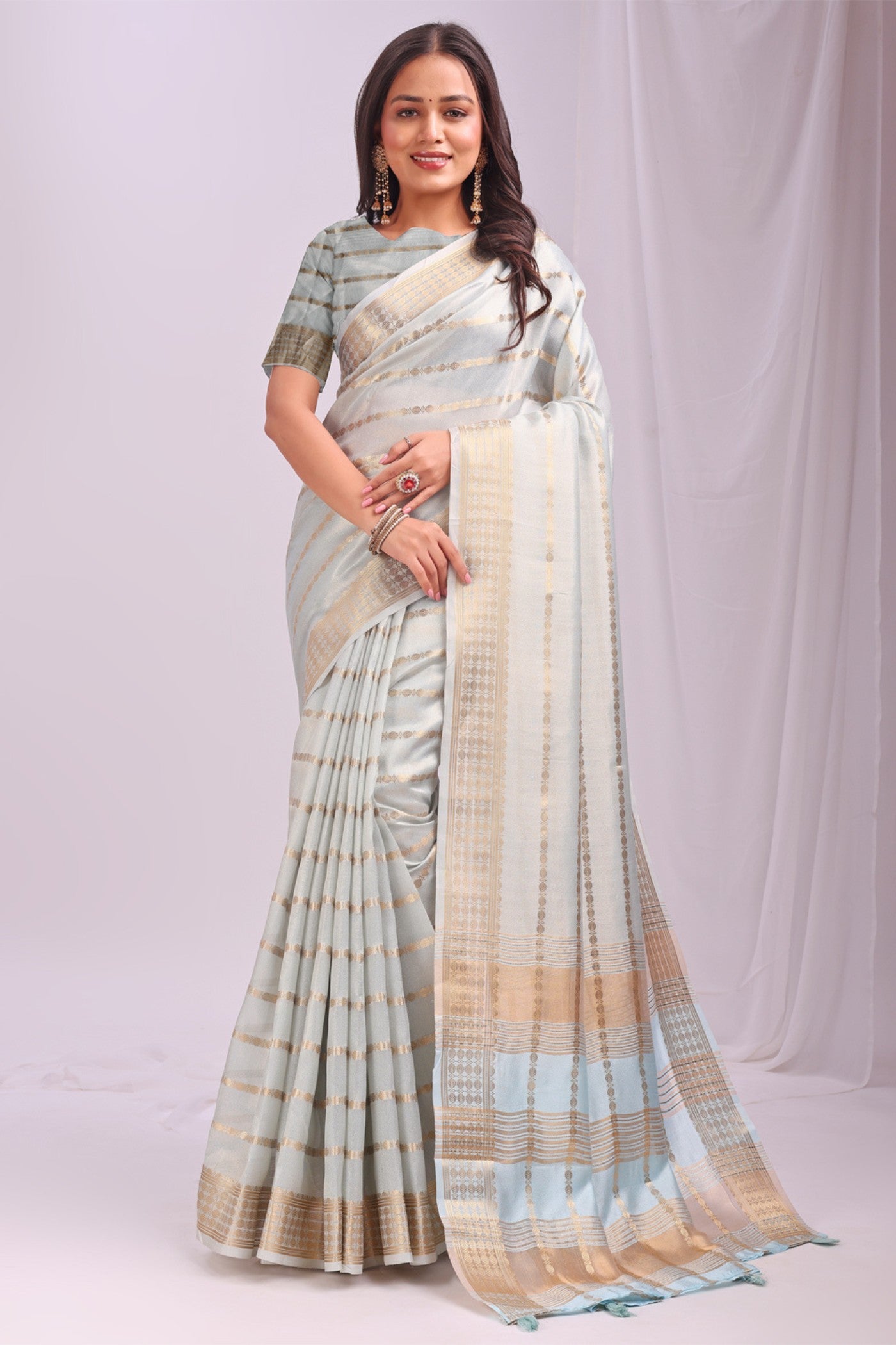 Buy MySilkLove Oxford Blue Woven Organza Saree Online