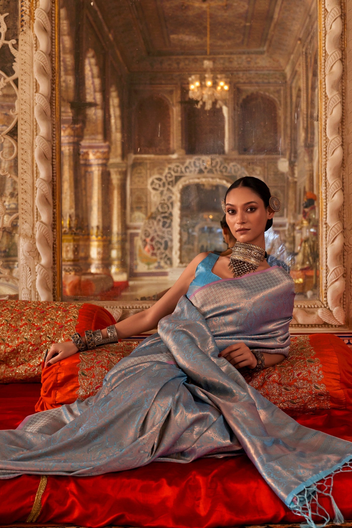 Buy MySilkLove Cubs Blue Handloom Kanjivaram Saree Online