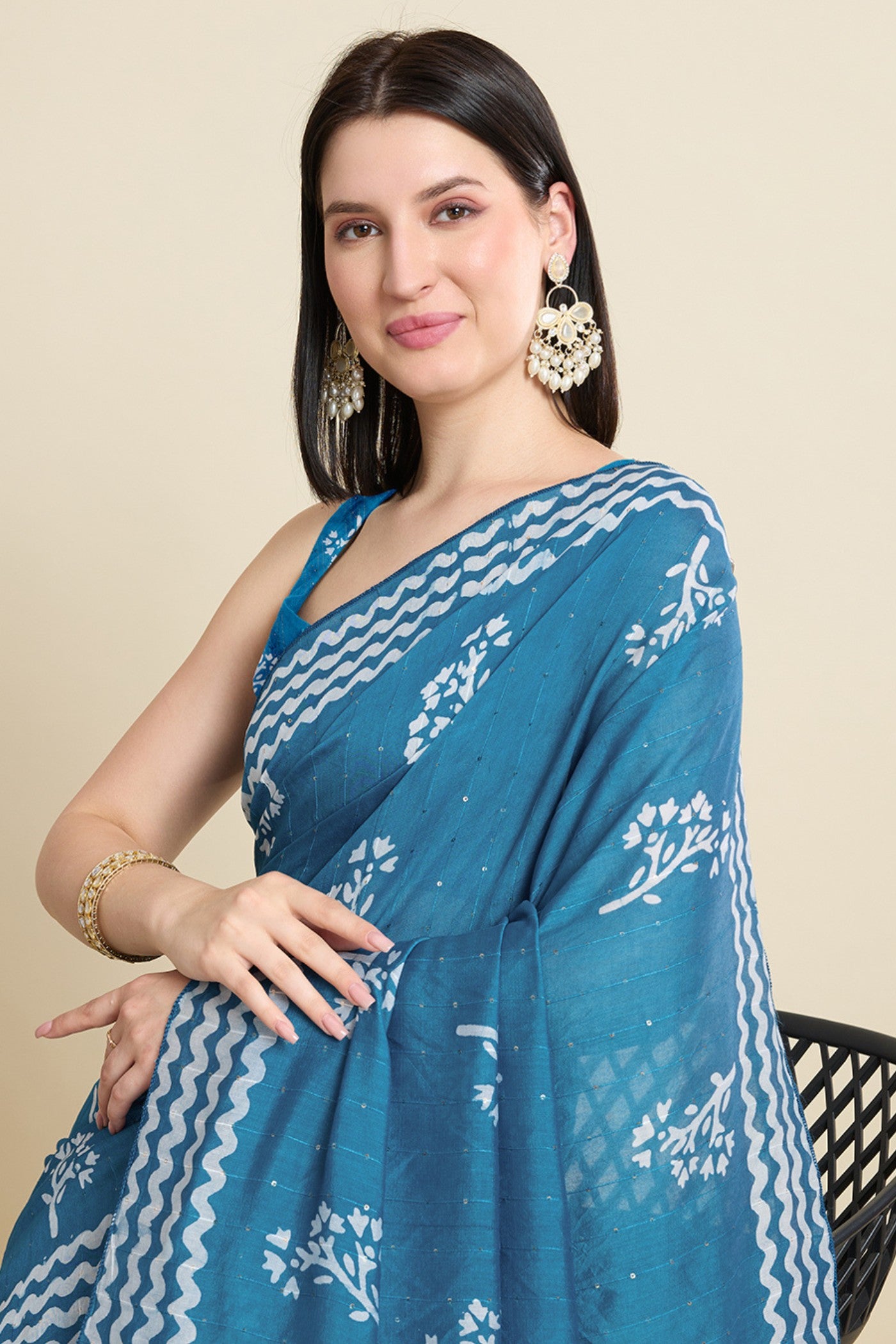 Buy MySilkLove Twin Blue Woven Cotton Silk Saree Online