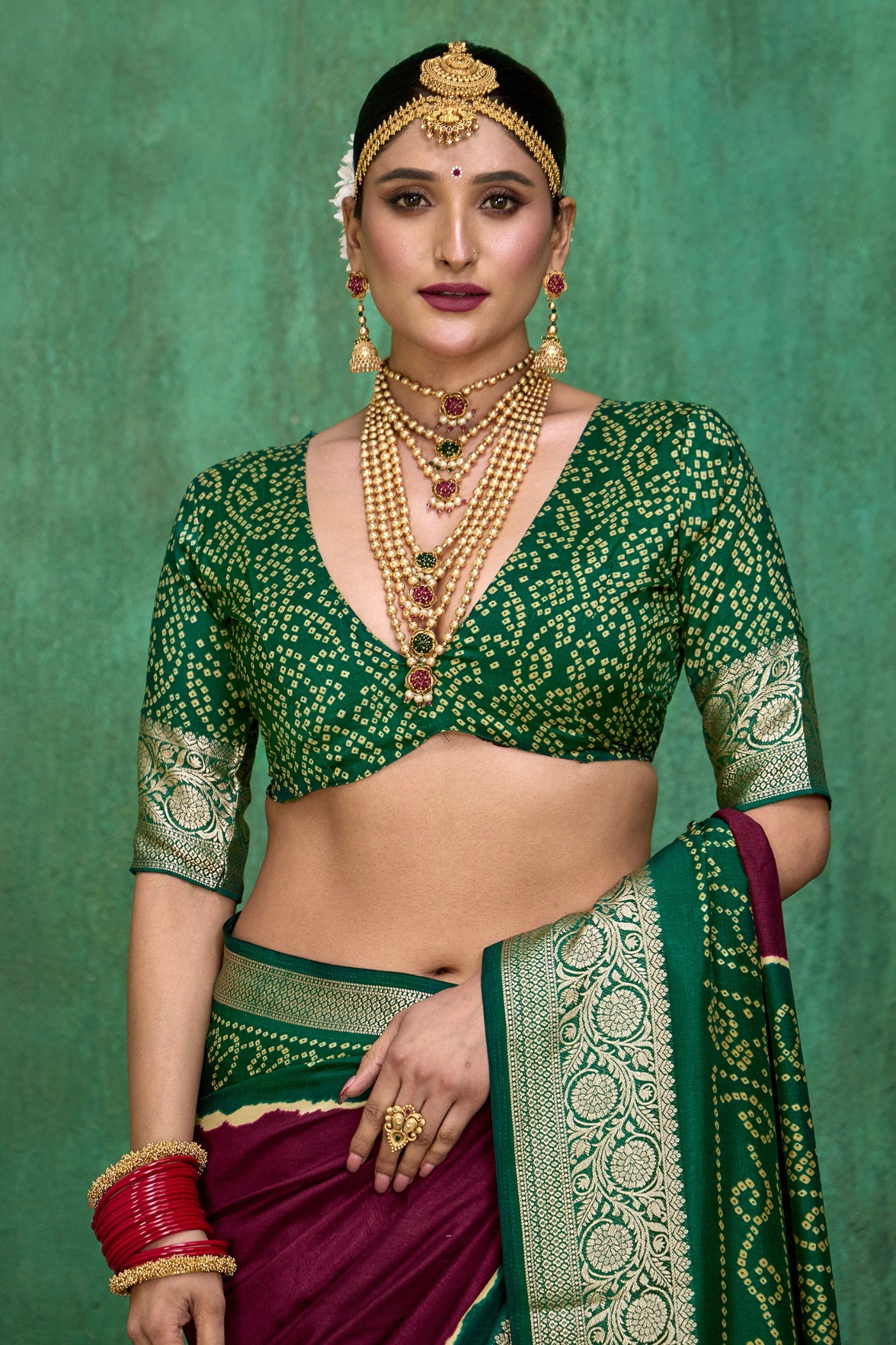 Buy MySilkLove Merlot Purple Tussar Bandhani Silk Saree Online