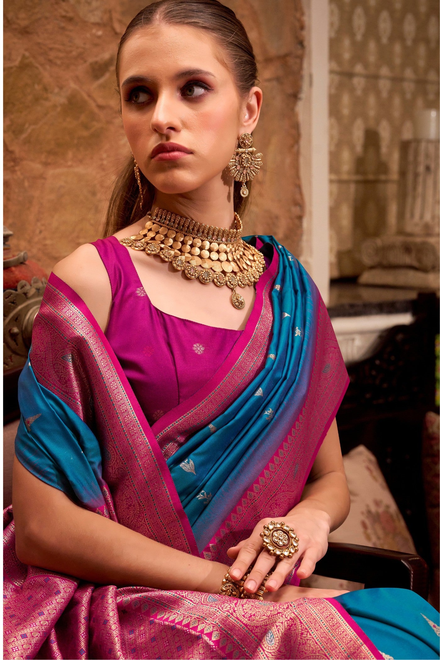 Buy MySilkLove Neon Blue Woven Banarsi Saree Online