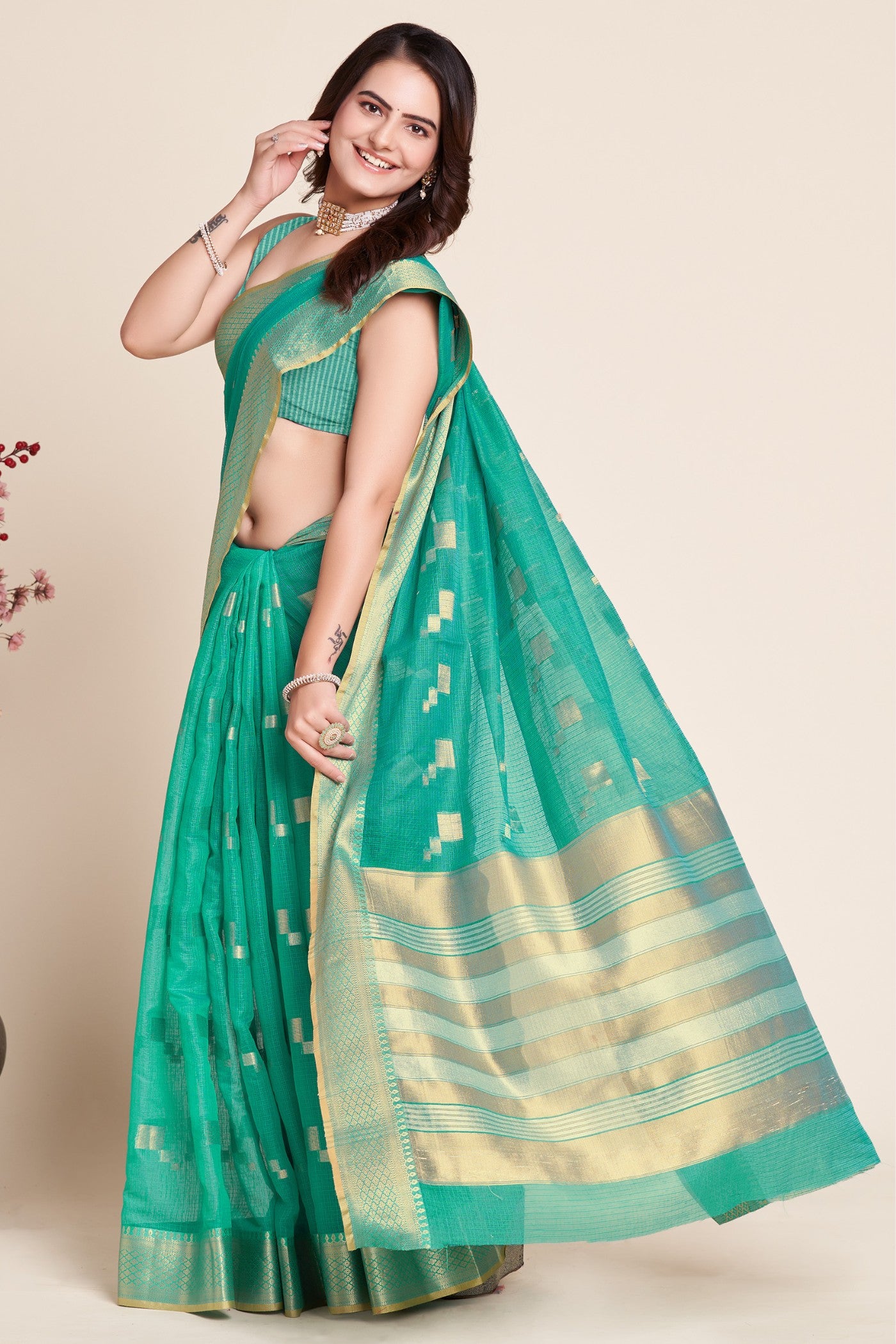 Buy MySilkLove Spring Green Woven Manipuri Silk Saree Online