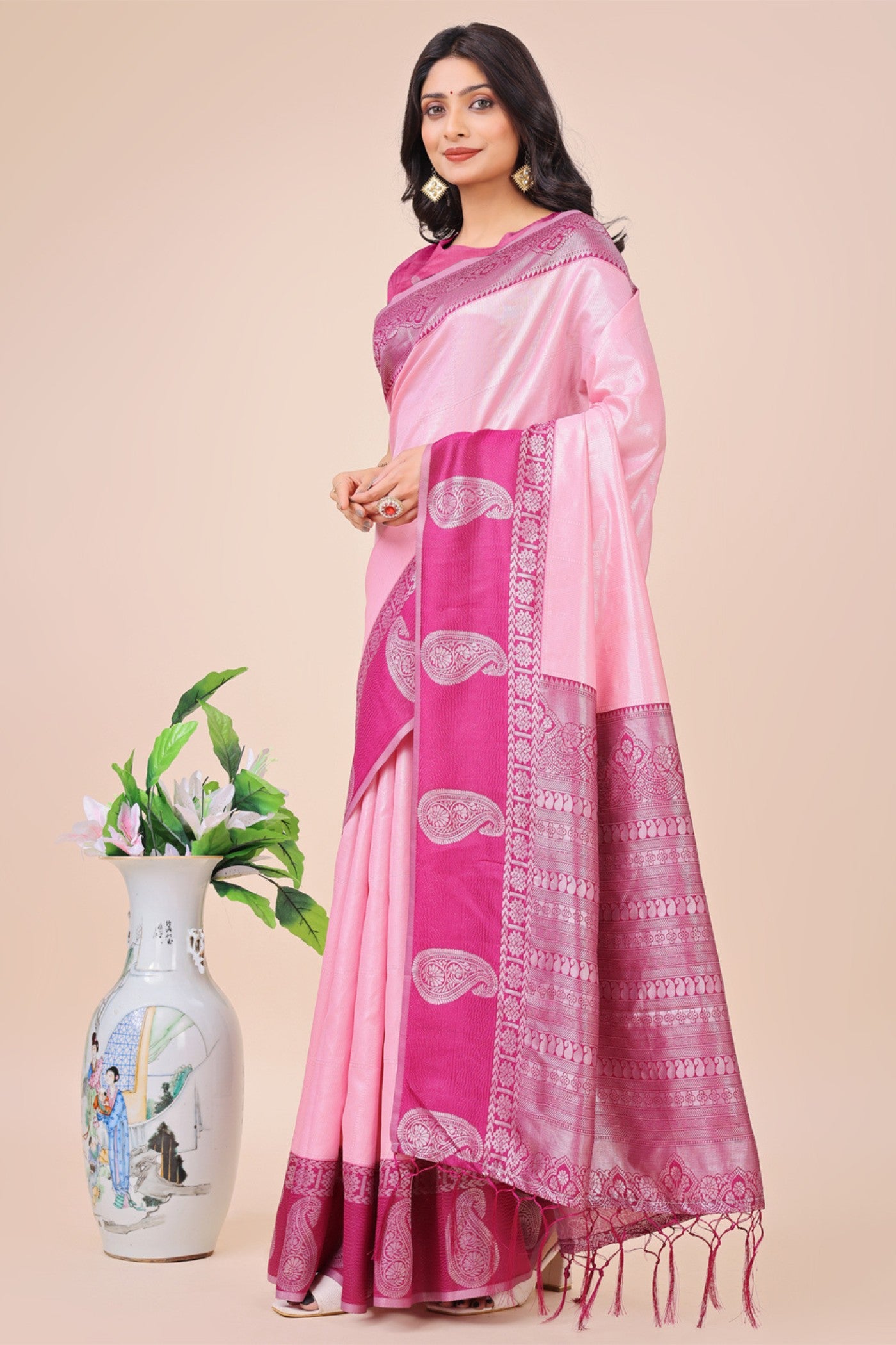 Buy MySilkLove Barbie Pink Woven Banarasi Saree Online