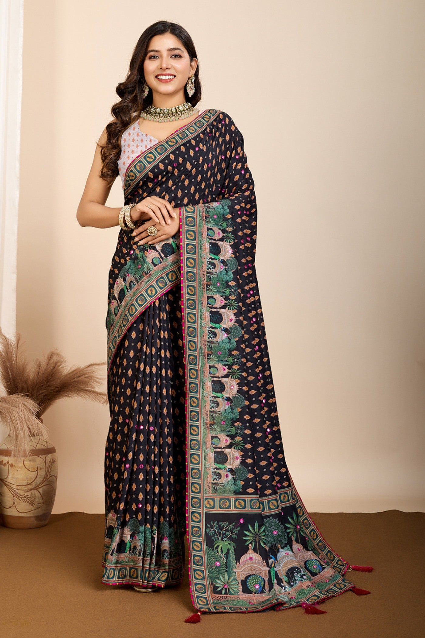Buy MySilkLove Raven Black Printed Cotton Saree Online