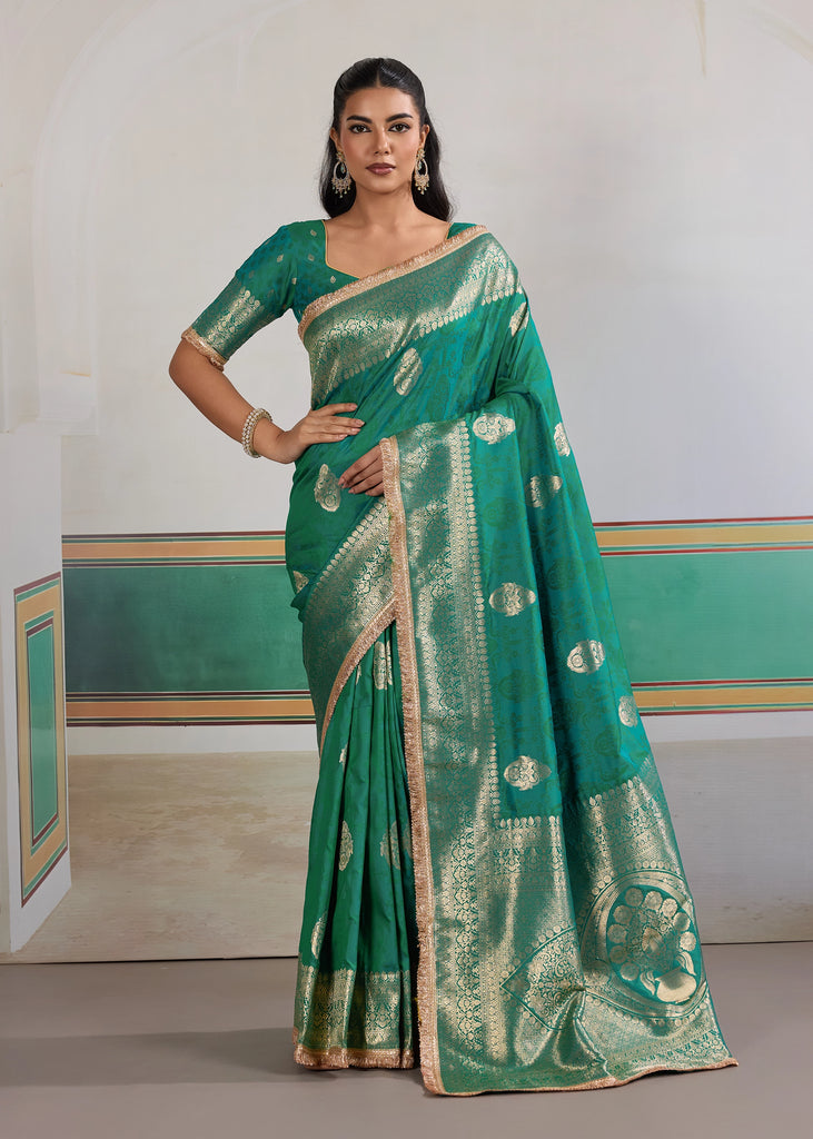 Buy MySilkLove Hunter Green Woven Banarasi Satin Silk Saree Online