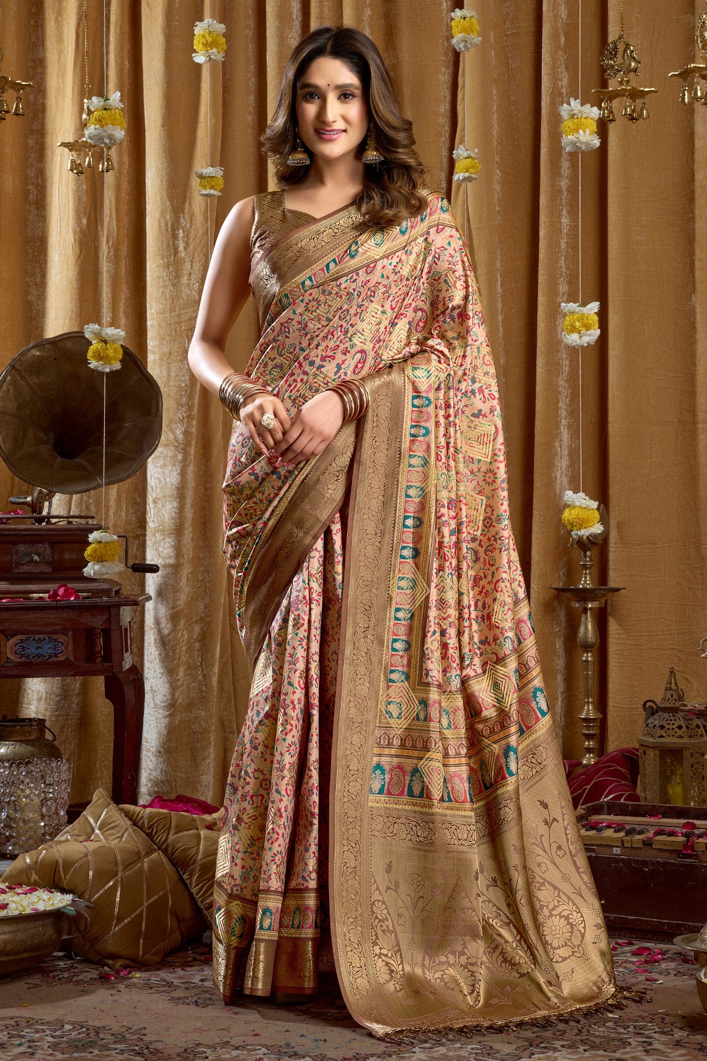 Buy MySilkLove Bistre Brown Digital Printed Banarasi Saree Online