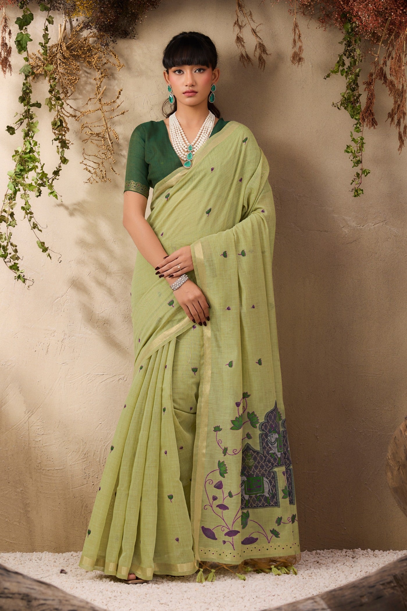 Buy MySilkLove Fern Green Handloom Cotton Saree Online