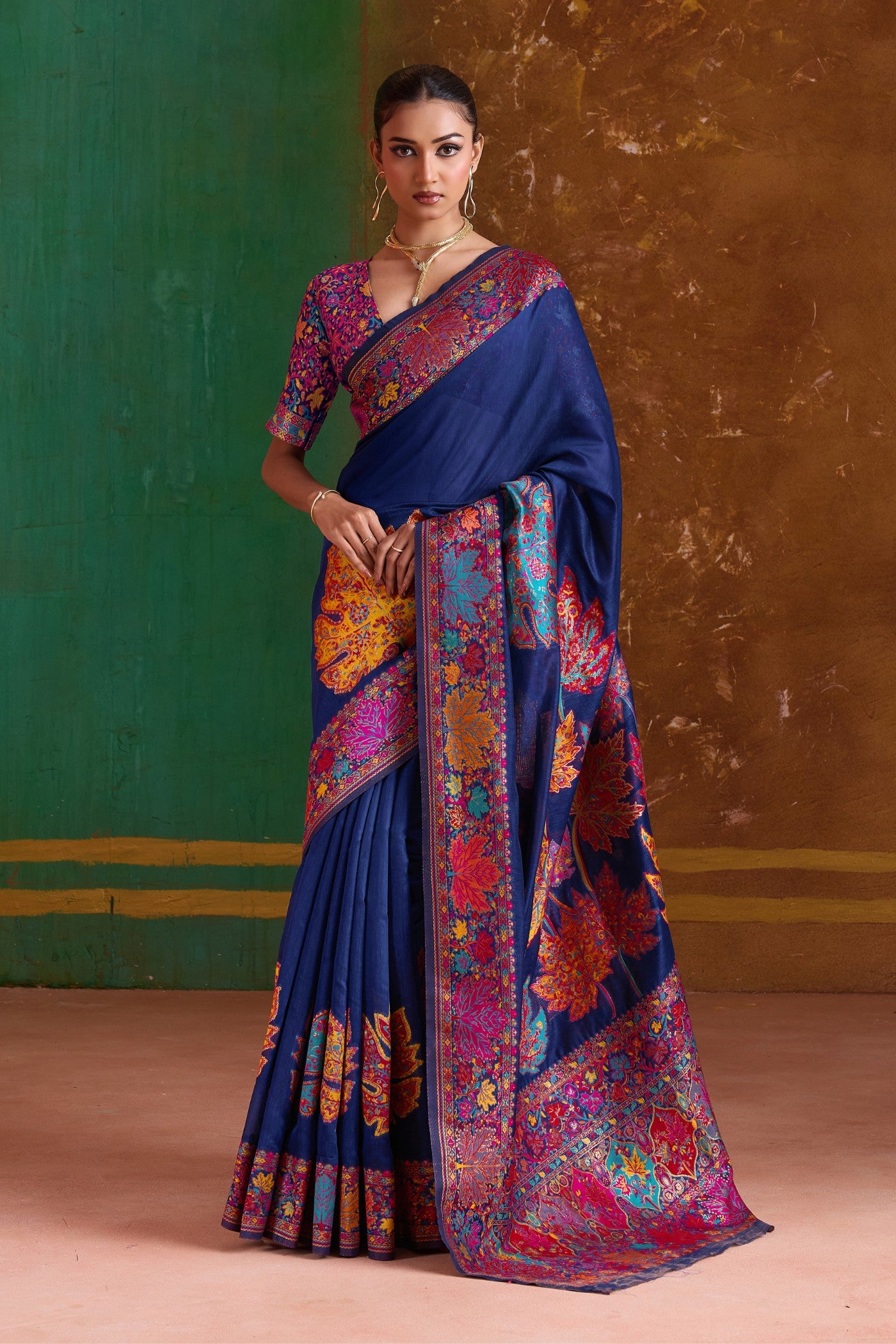 Buy MySilkLove Celeste Blue Kashmiri Handloom Jamewar Saree Online
