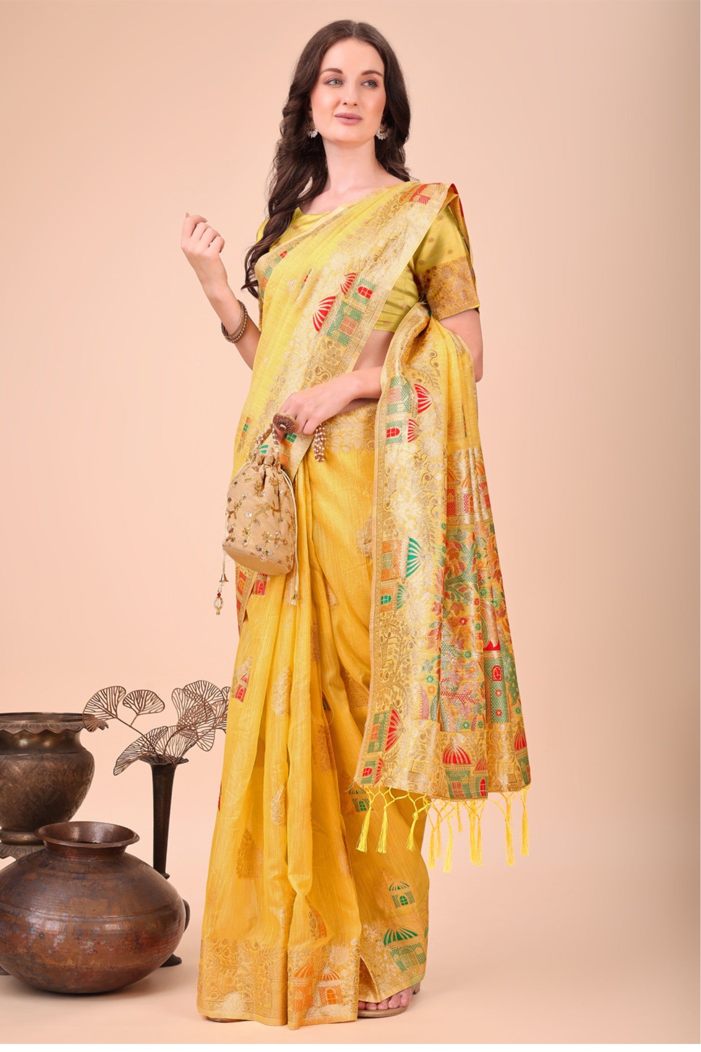 Buy MySilkLove Cyber Yellow Linen Cotton Saree Online