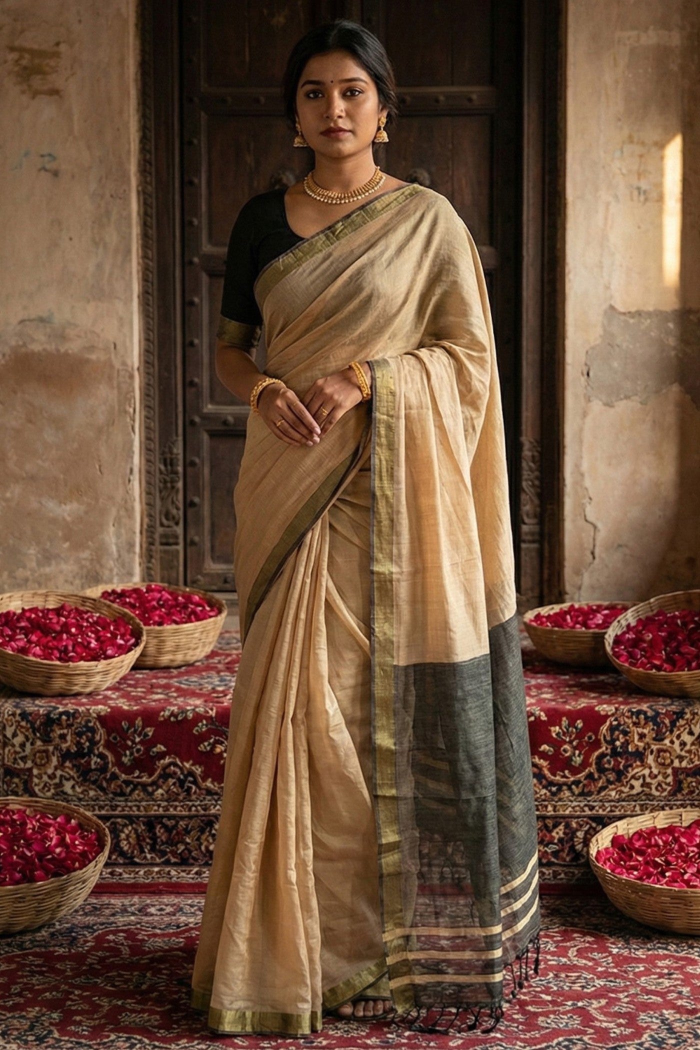 Buy MySilkLove Warm Cream Cotton Silk Saree Online