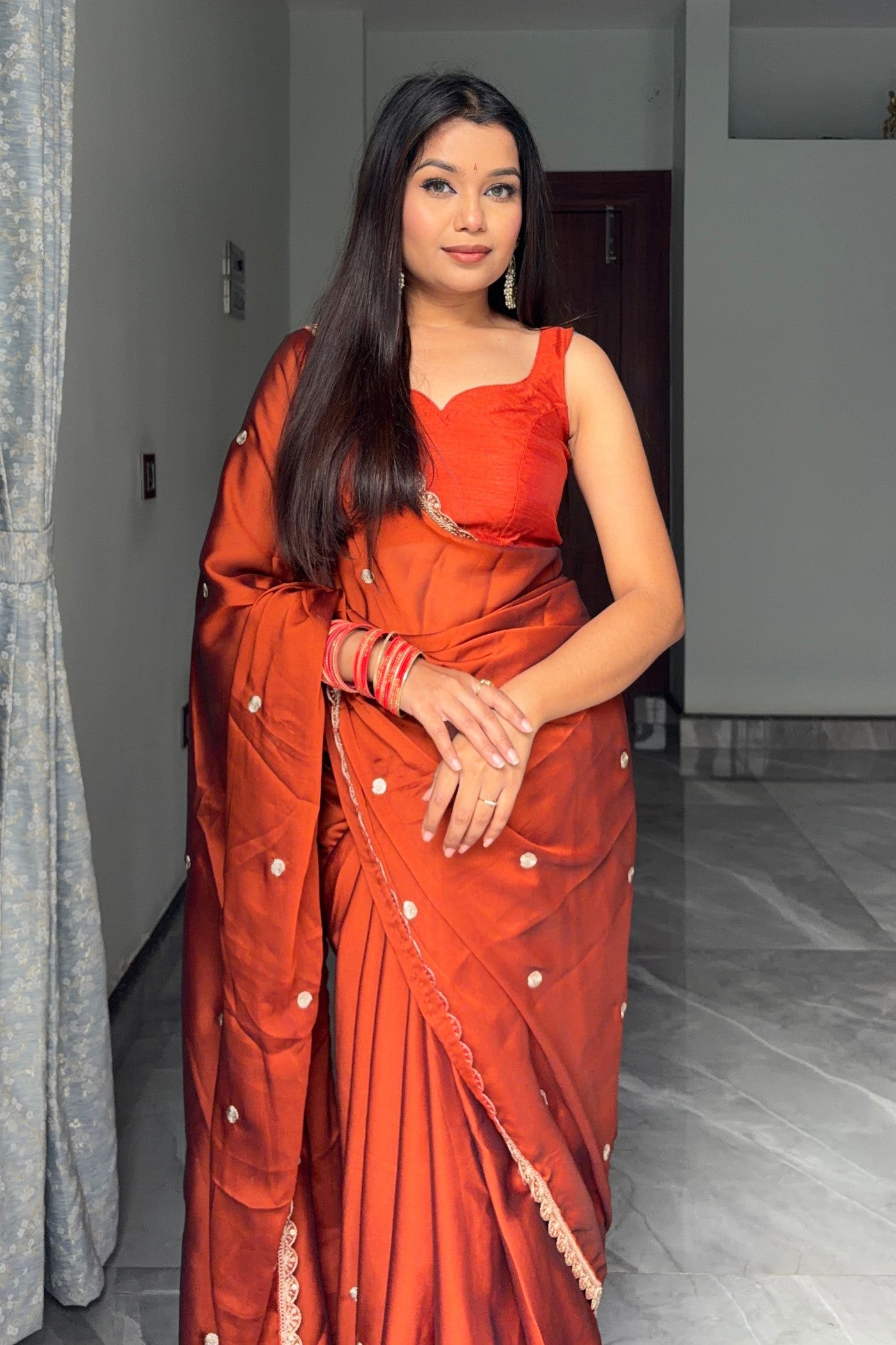 Buy MySilkLove Papaya Orange Georgette Partywear Saree Online