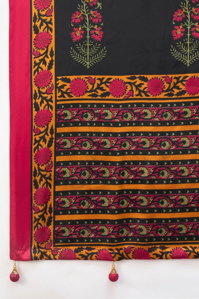 Buy MySilkLove Black Eel Modal Satin Printed Silk Saree Online