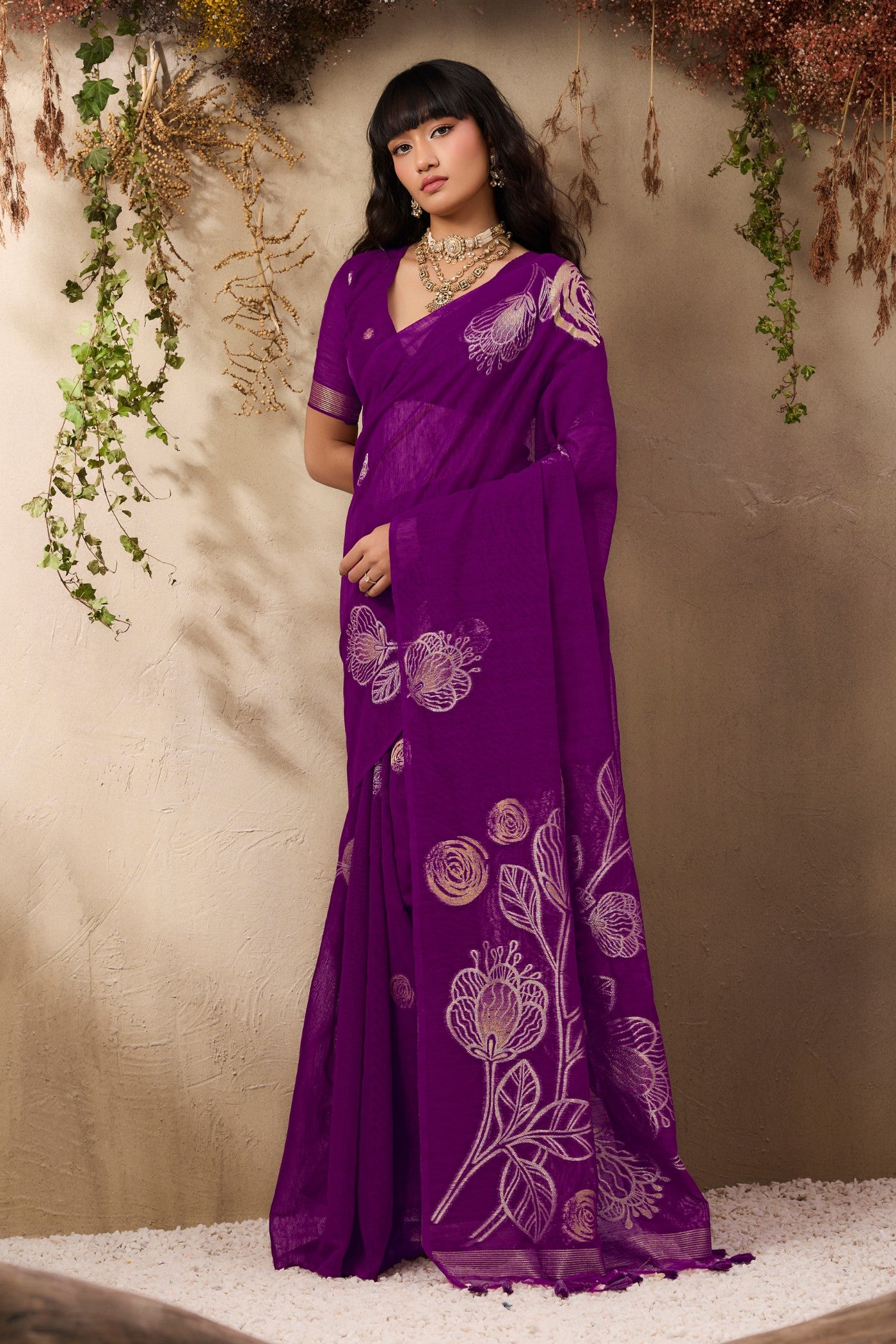 Buy MySilkLove Heliotrope Purple Munga Handloom Cotton Saree Online