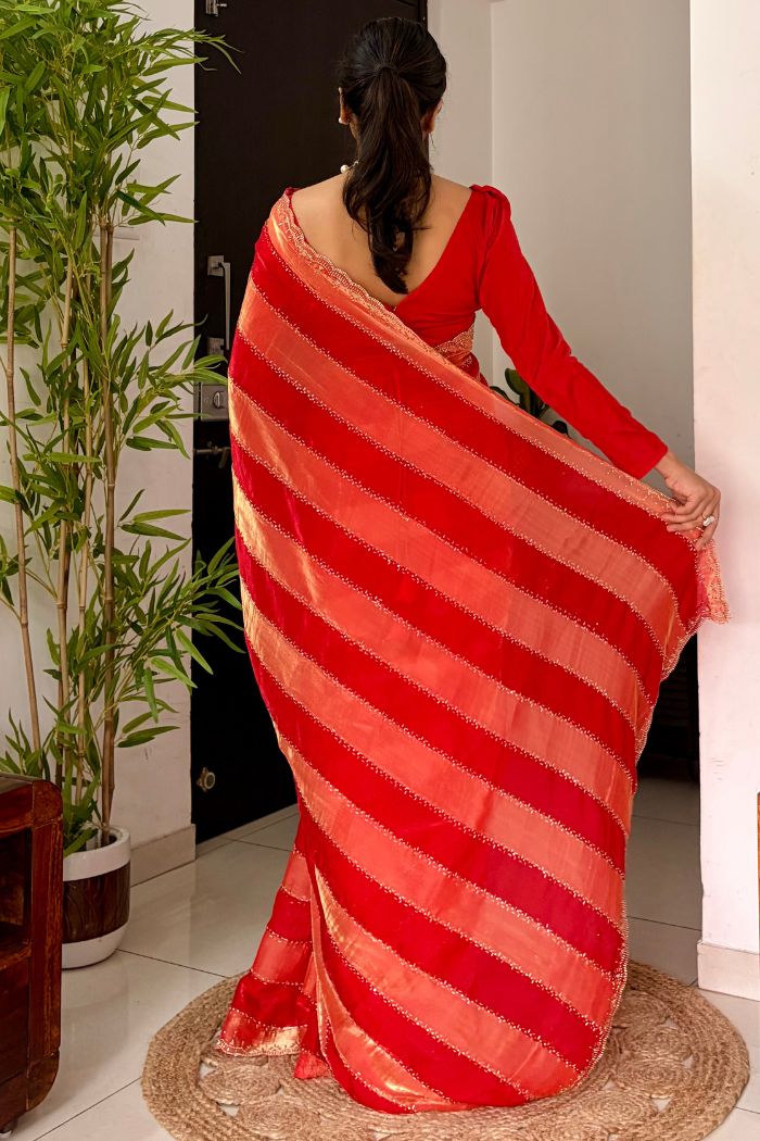 Buy MySilkLove Garnet Red Swarovski Space Silk Saree Online