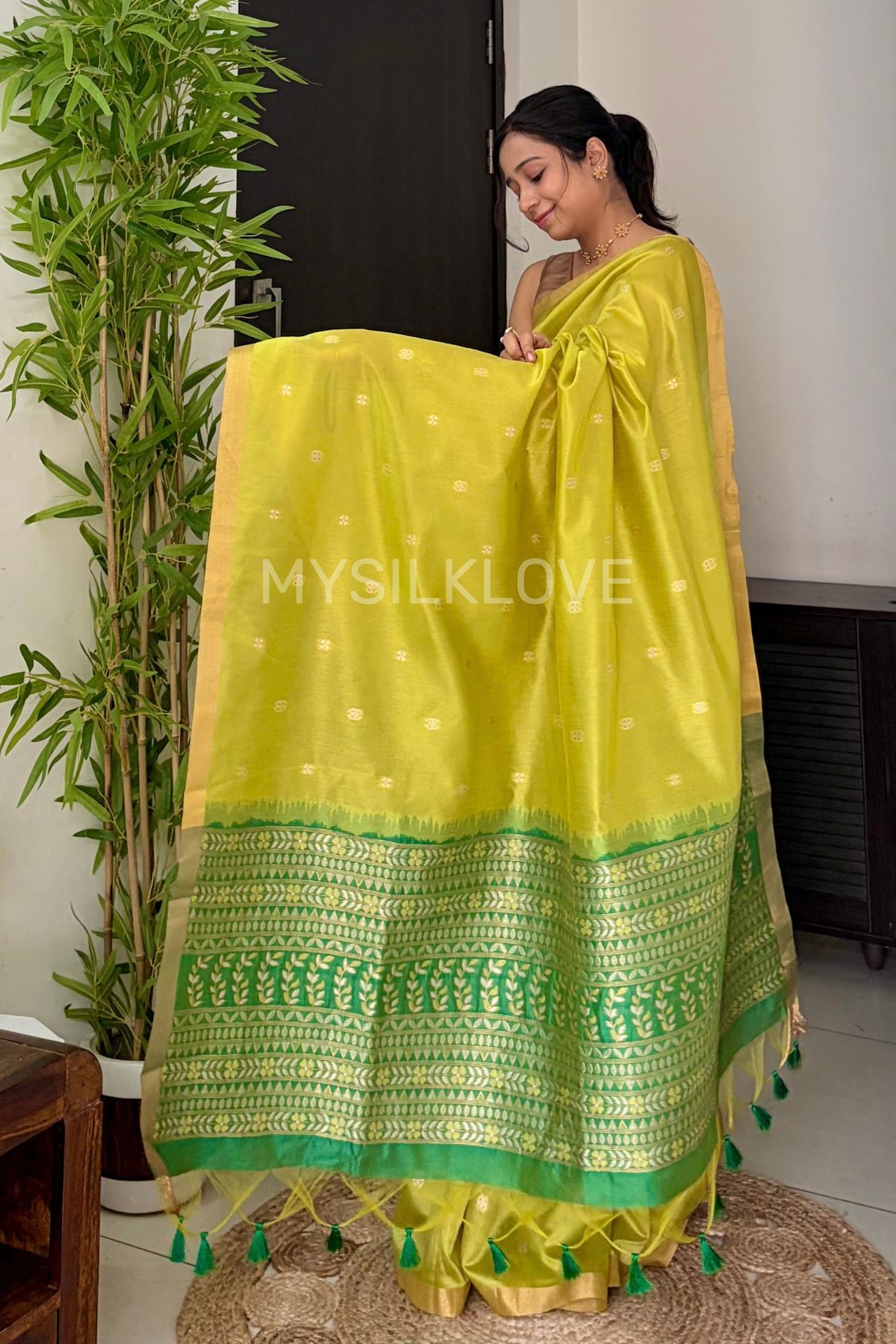 Buy MySilkLove Spring Green Tussar Handloom Silk Saree Online