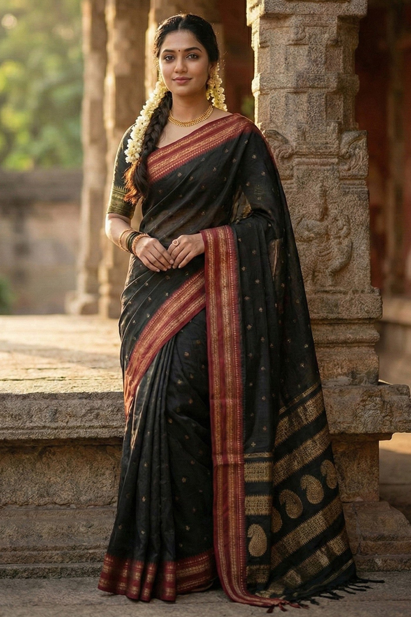 Buy MySilkLove Galaxy Black Banarasi Woven Soft Silk Saree Online