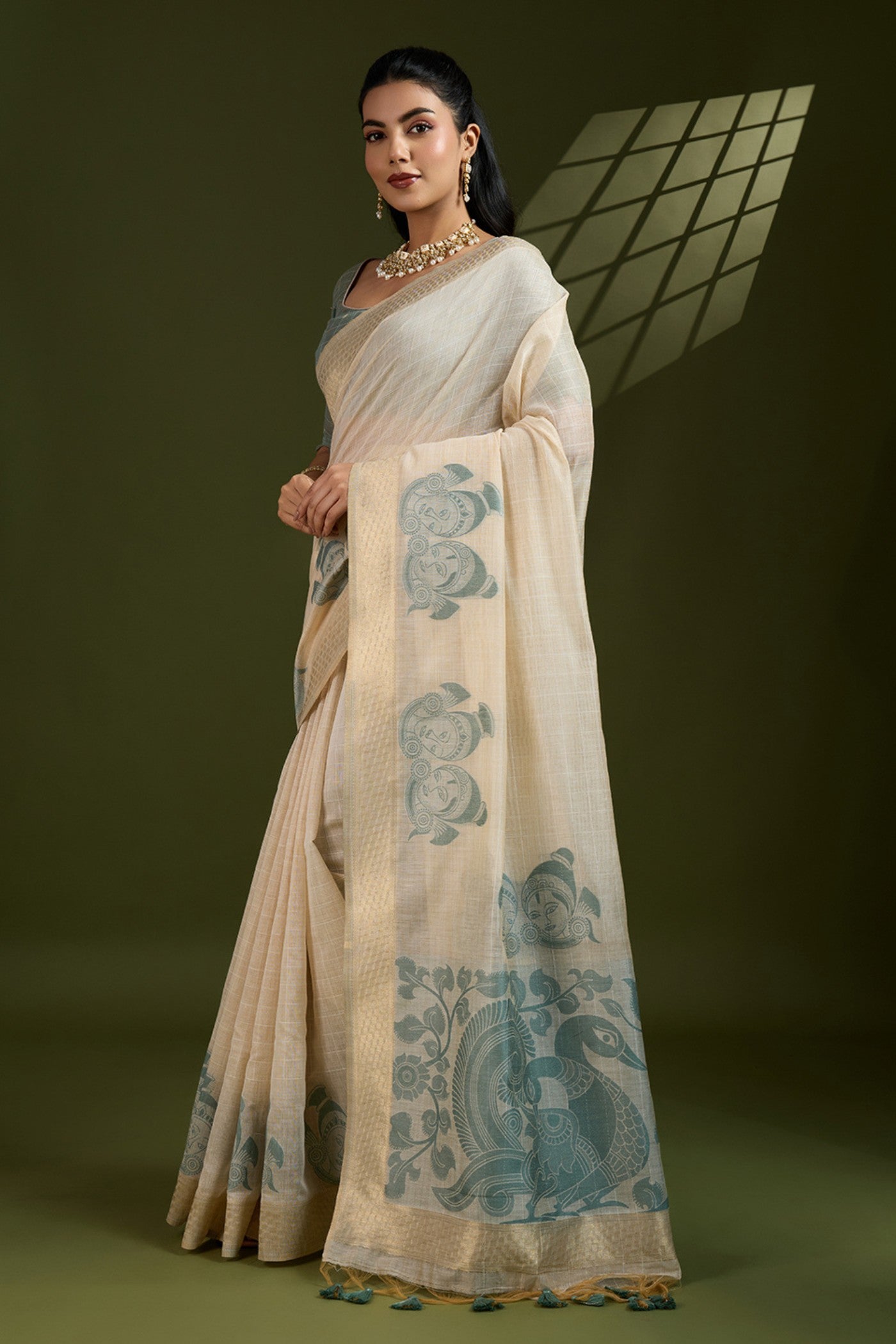 Buy MySilkLove Sugar White Muga Cotton Saree Online