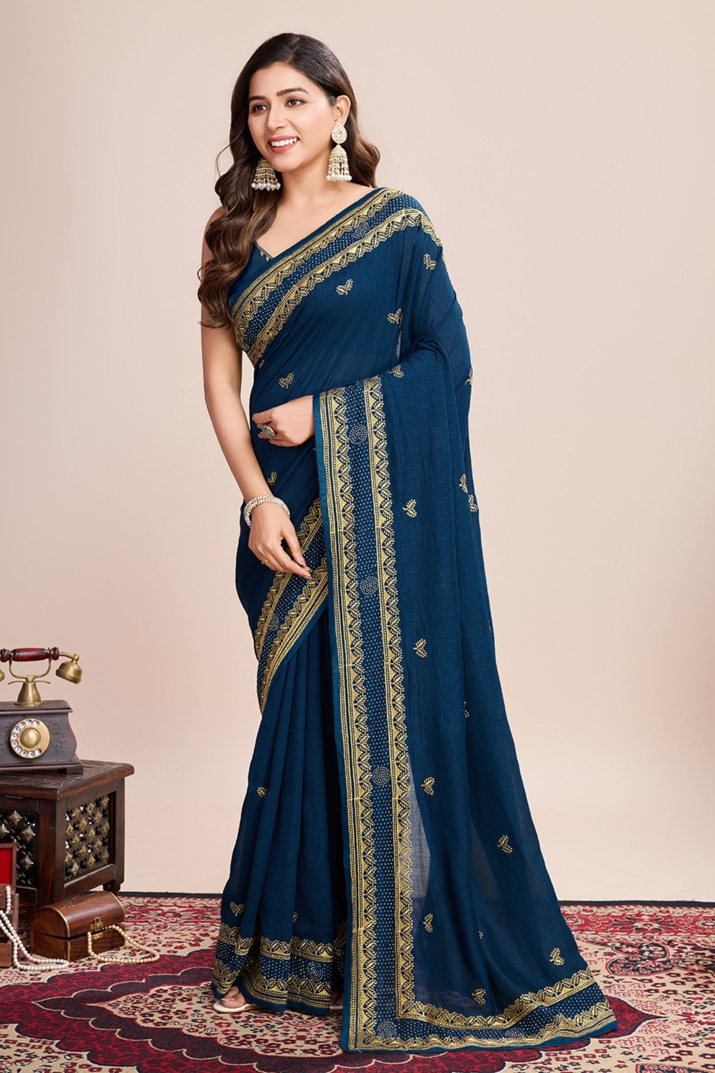 Buy MySilkLove Navy Blue Designer Partywear Saree Online
