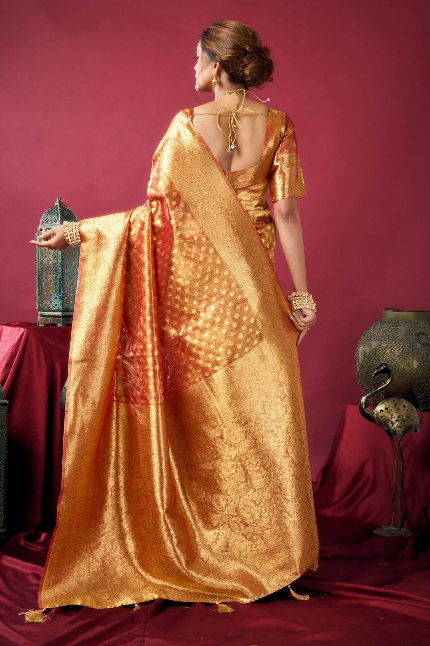 Buy MySilkLove Smashed Orange Handloom Tissue Silk Saree Online