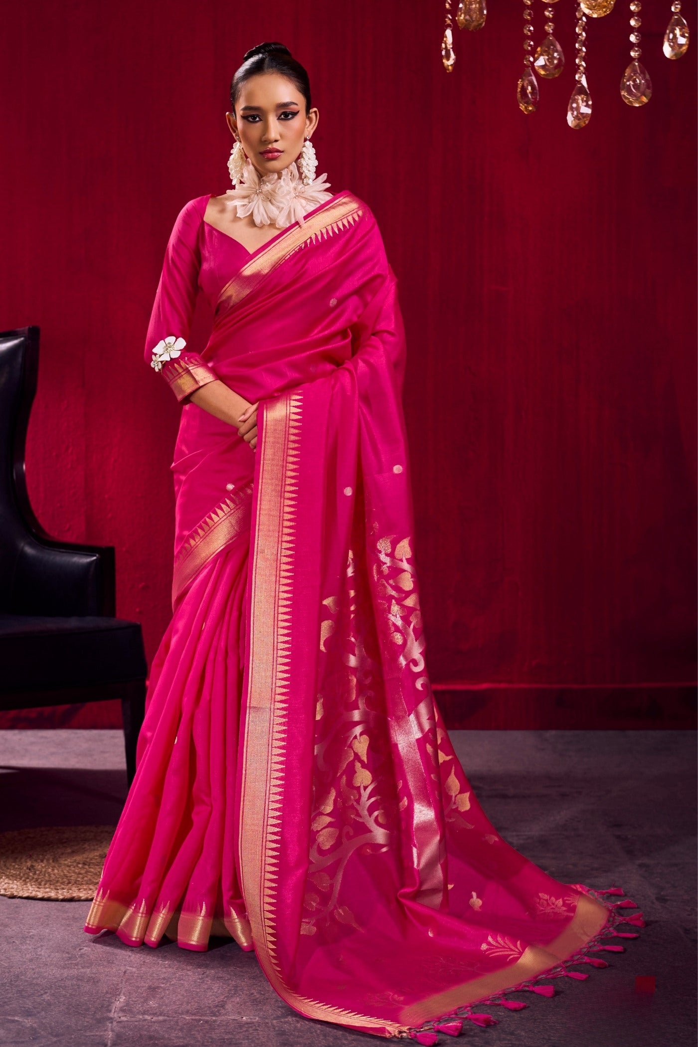Buy MySilkLove Orchid Pink Handloom Satin Linen Silk Saree Online