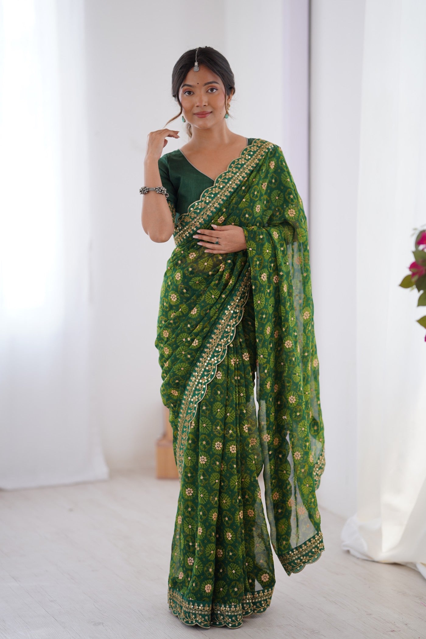 Buy MySilkLove Coconut Green Embroidery Georgette saree Online