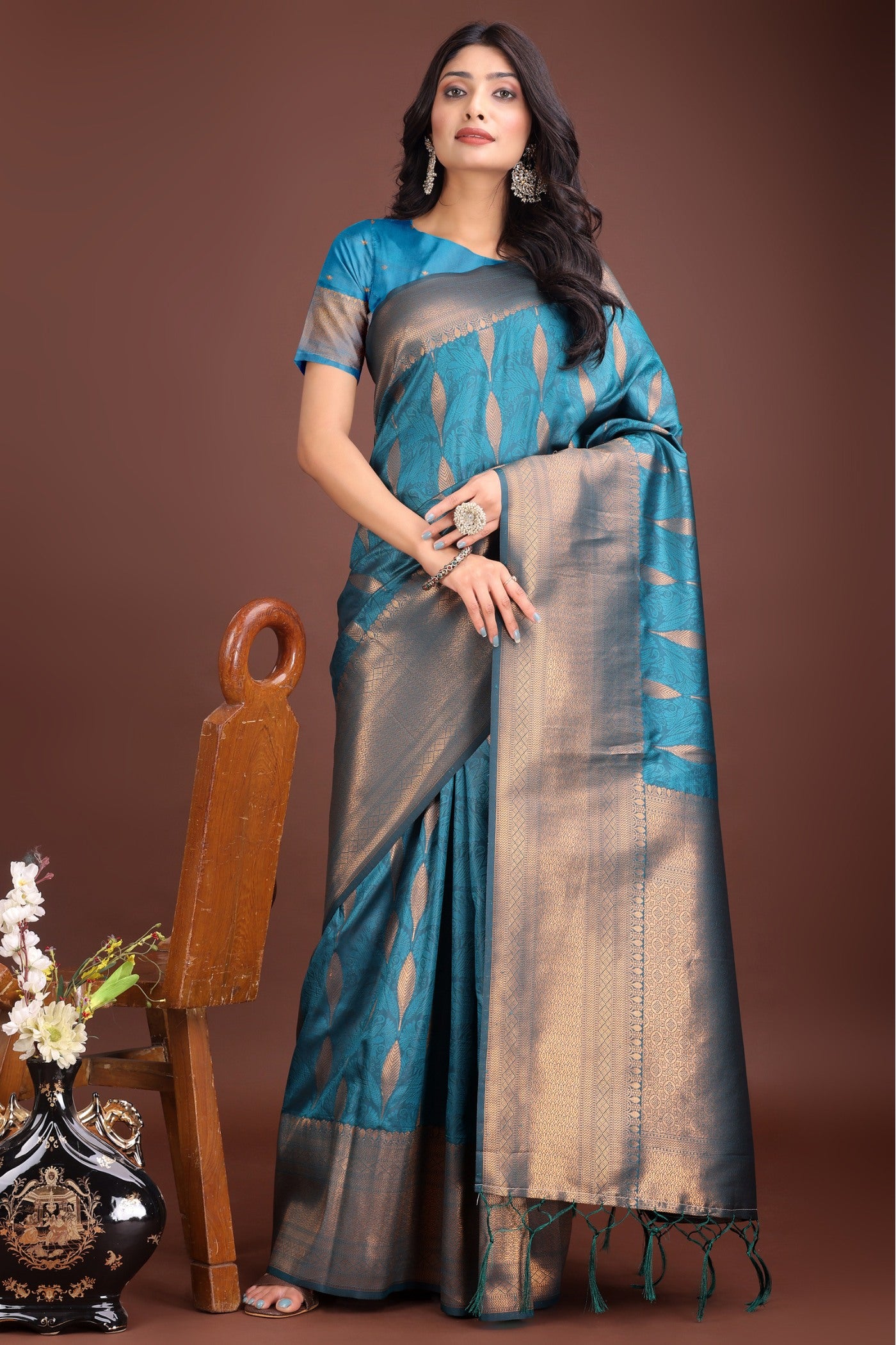 Buy MySilkLove Azure Blue Woven Banarasi Saree Online