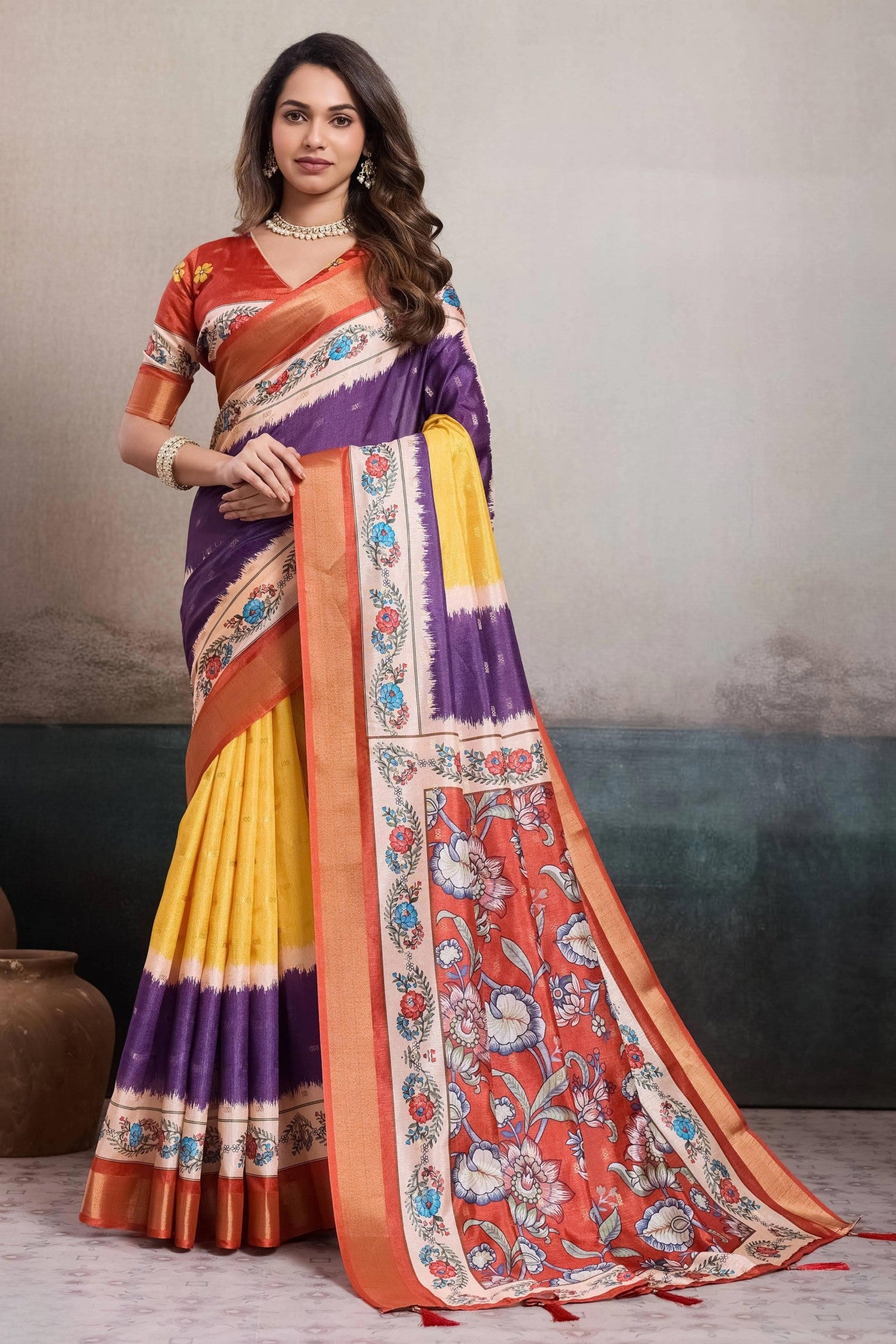 Buy MySilkLove Lemon Yellow Digital Printed Saree Online