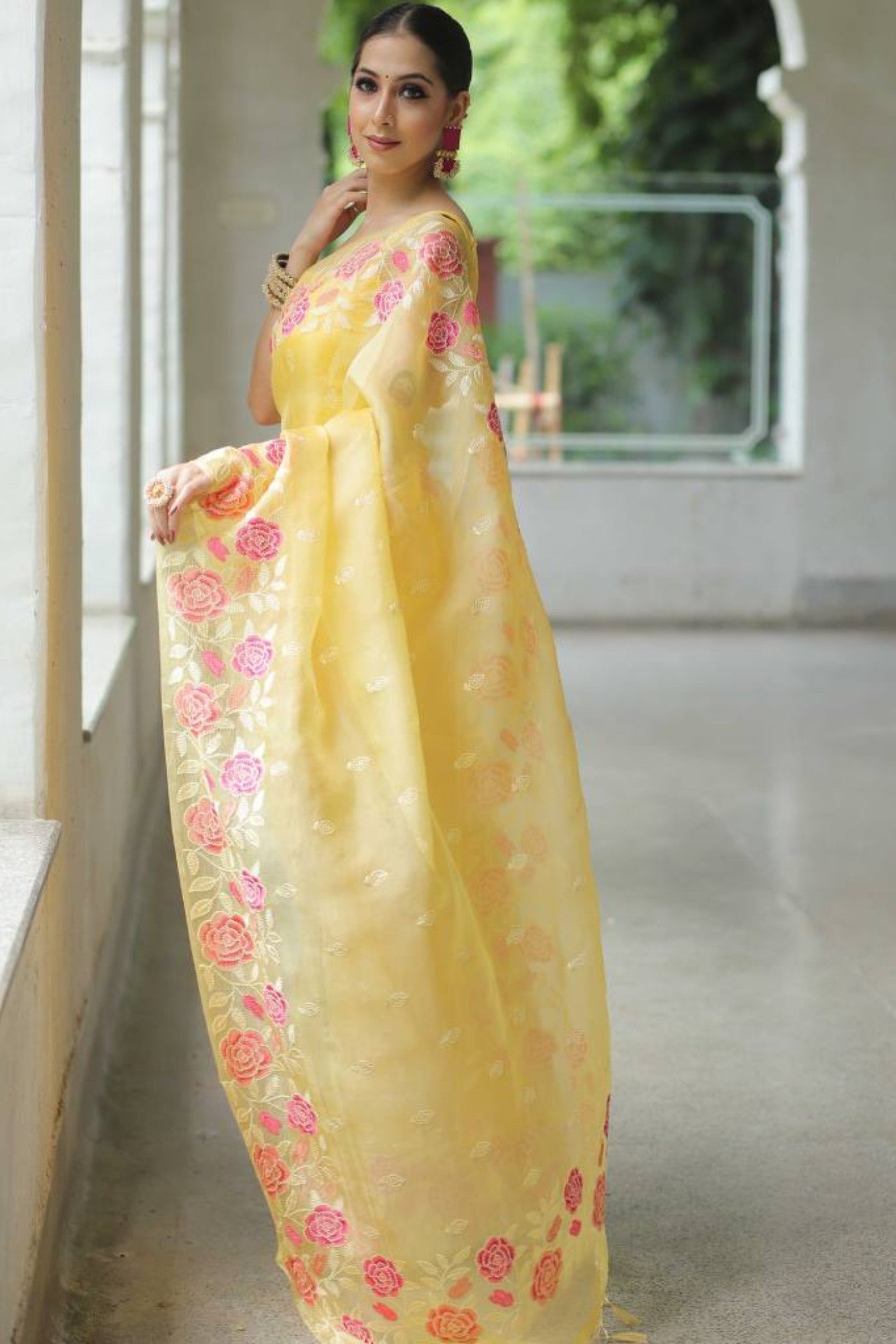 Buy MySilkLove Zest Yellow Organza Partywar Saree Online
