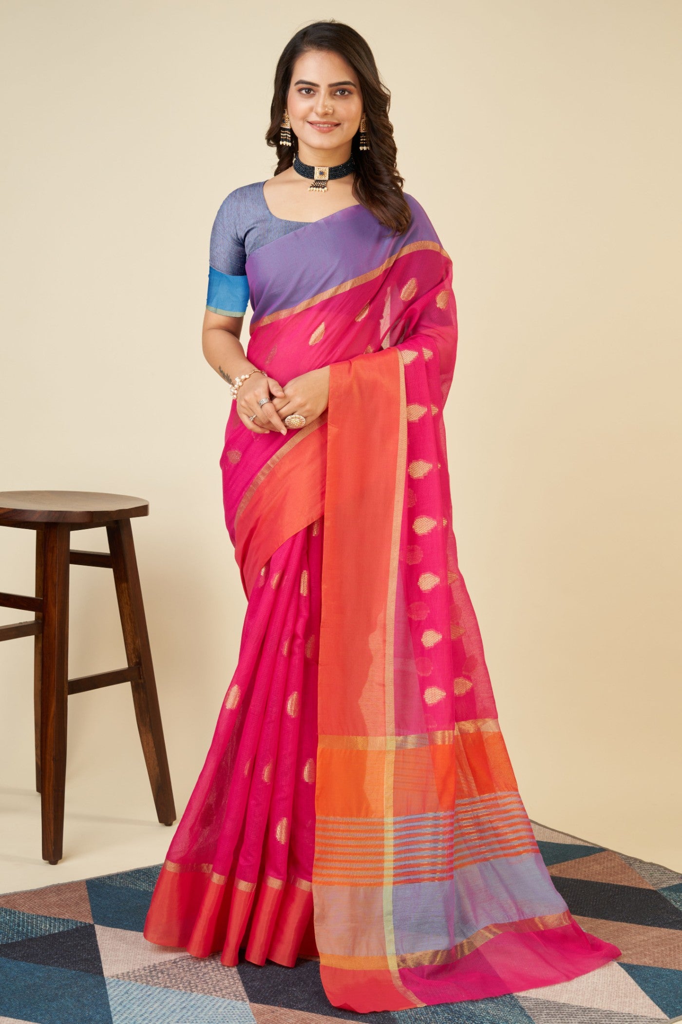 Buy MySilkLove Lily Pink Woven Cotton Saree Online