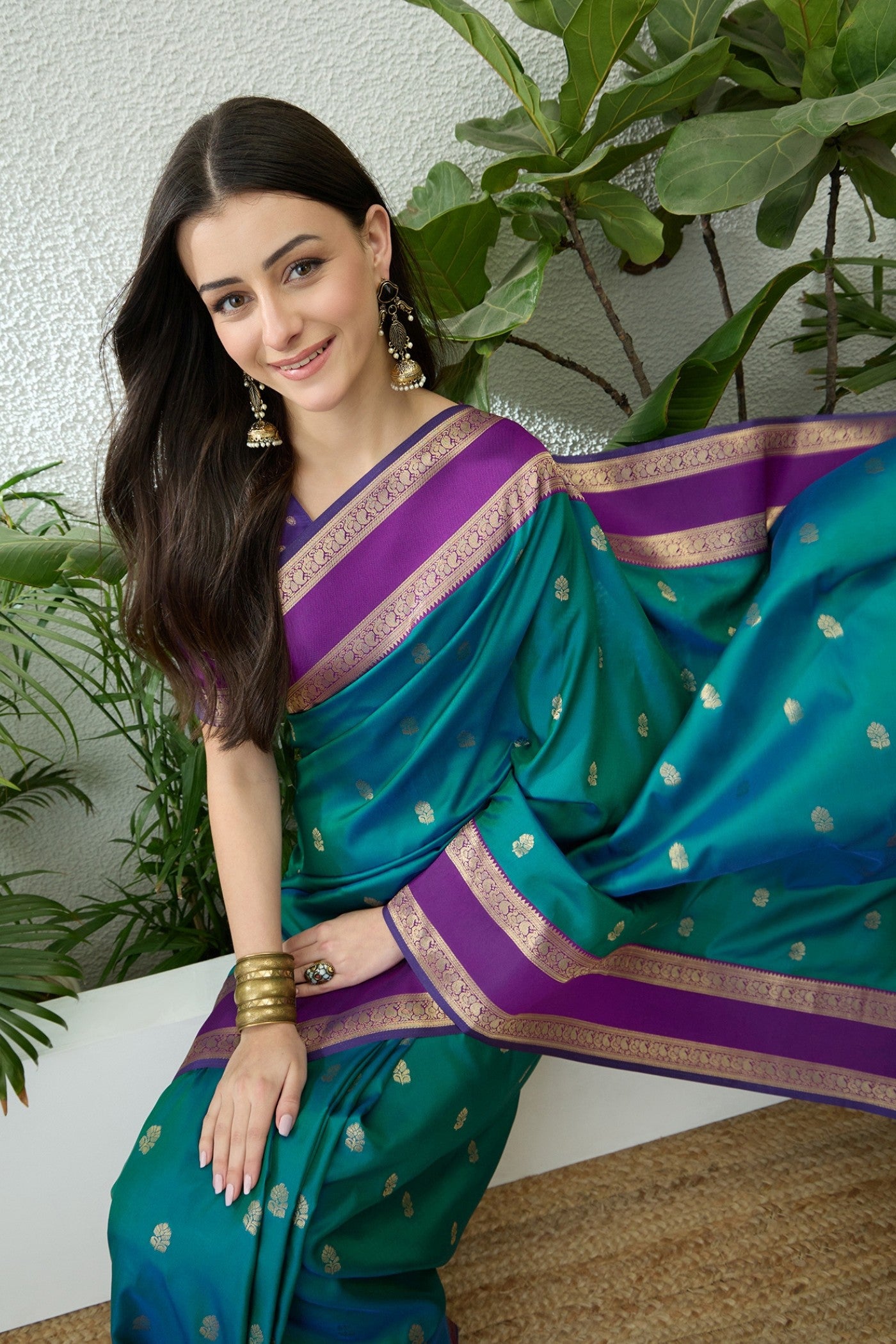 Buy MySilkLove Peacock Blue Banarasi Woven Soft Silk Saree Online