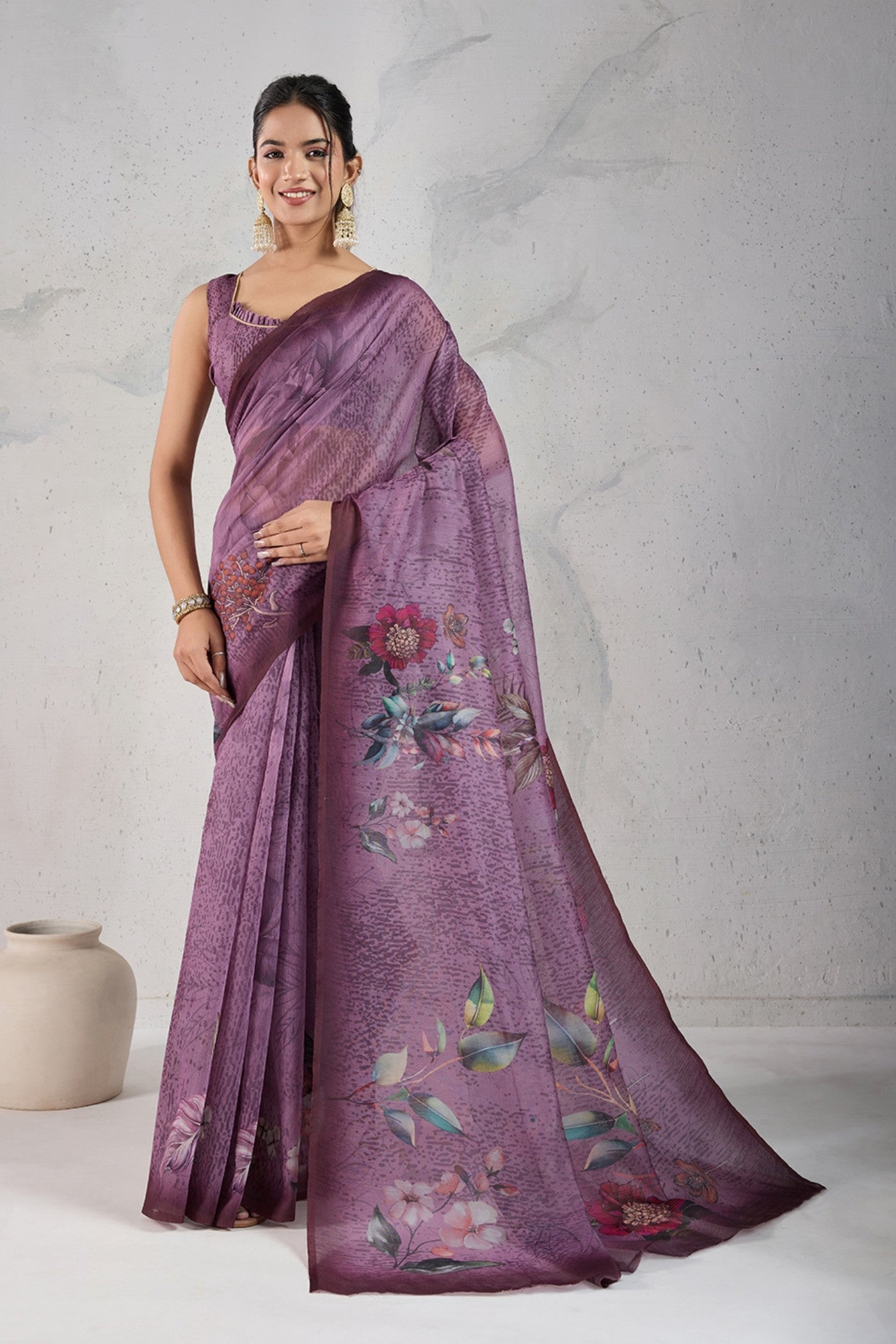 Buy MySilkLove Mardi Gras Purple Digital Printed Saree Online