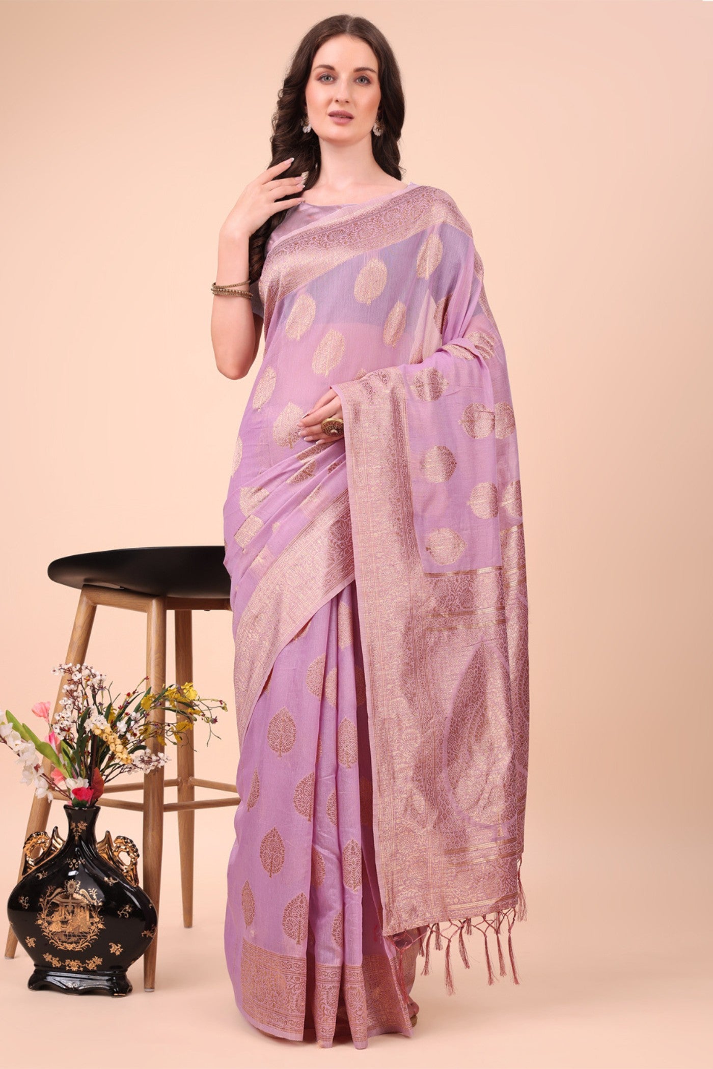 Buy MySilkLove Blossom Pink Woven Cotton Saree Online